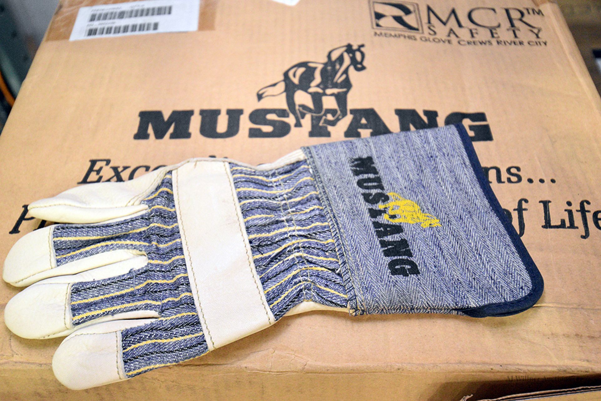 Cases of Mustang L-Grain Cowhide Gloves (Sewn w/Kevlar, Gauntlet Cuff) (6 Dozen per Case)