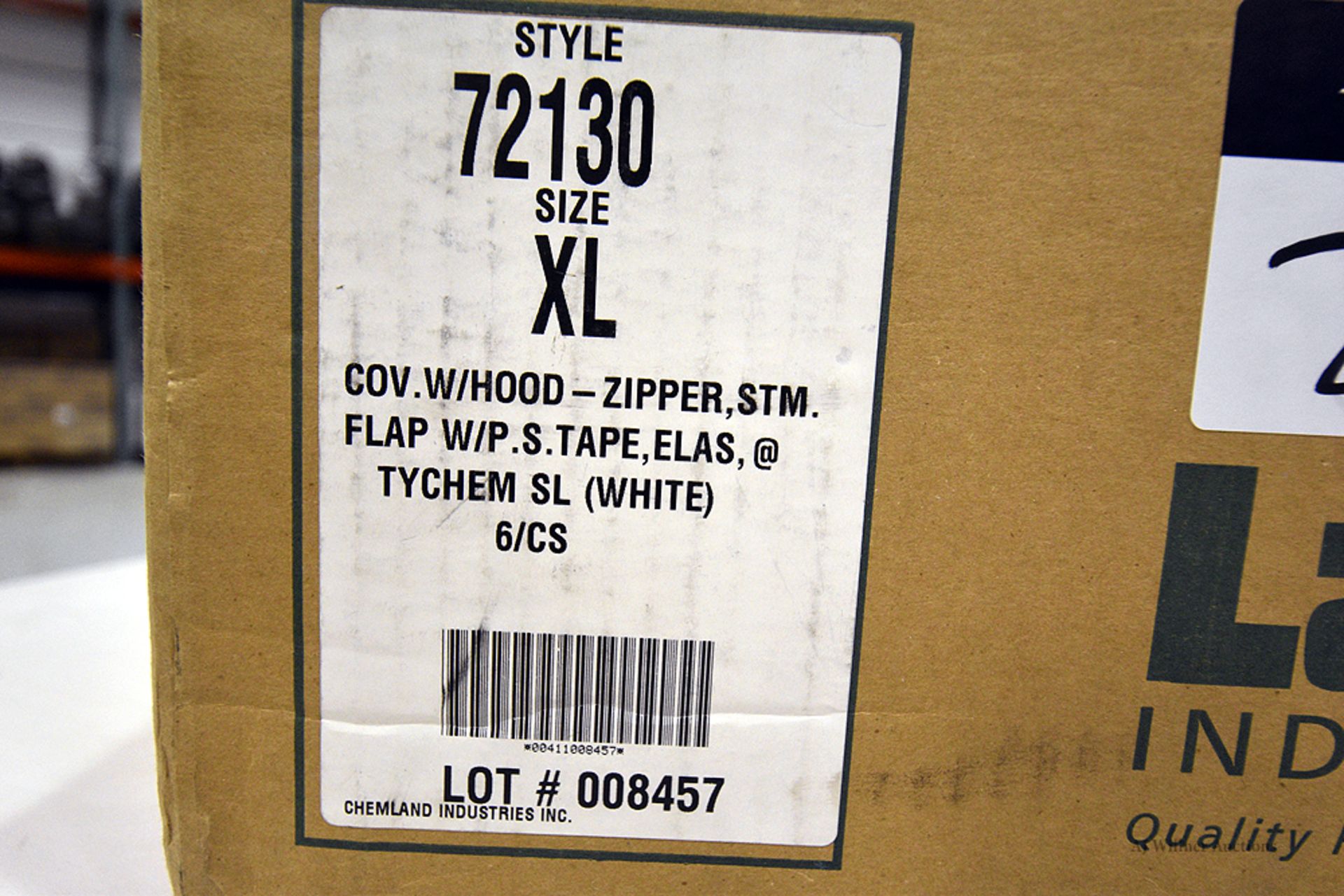 Boxes of 30pc - Lakeland 72130 XL Cov/Hood/Zipper/Flap/P.S.Tape, Elastic/ Tychem SL (White) - Image 2 of 2