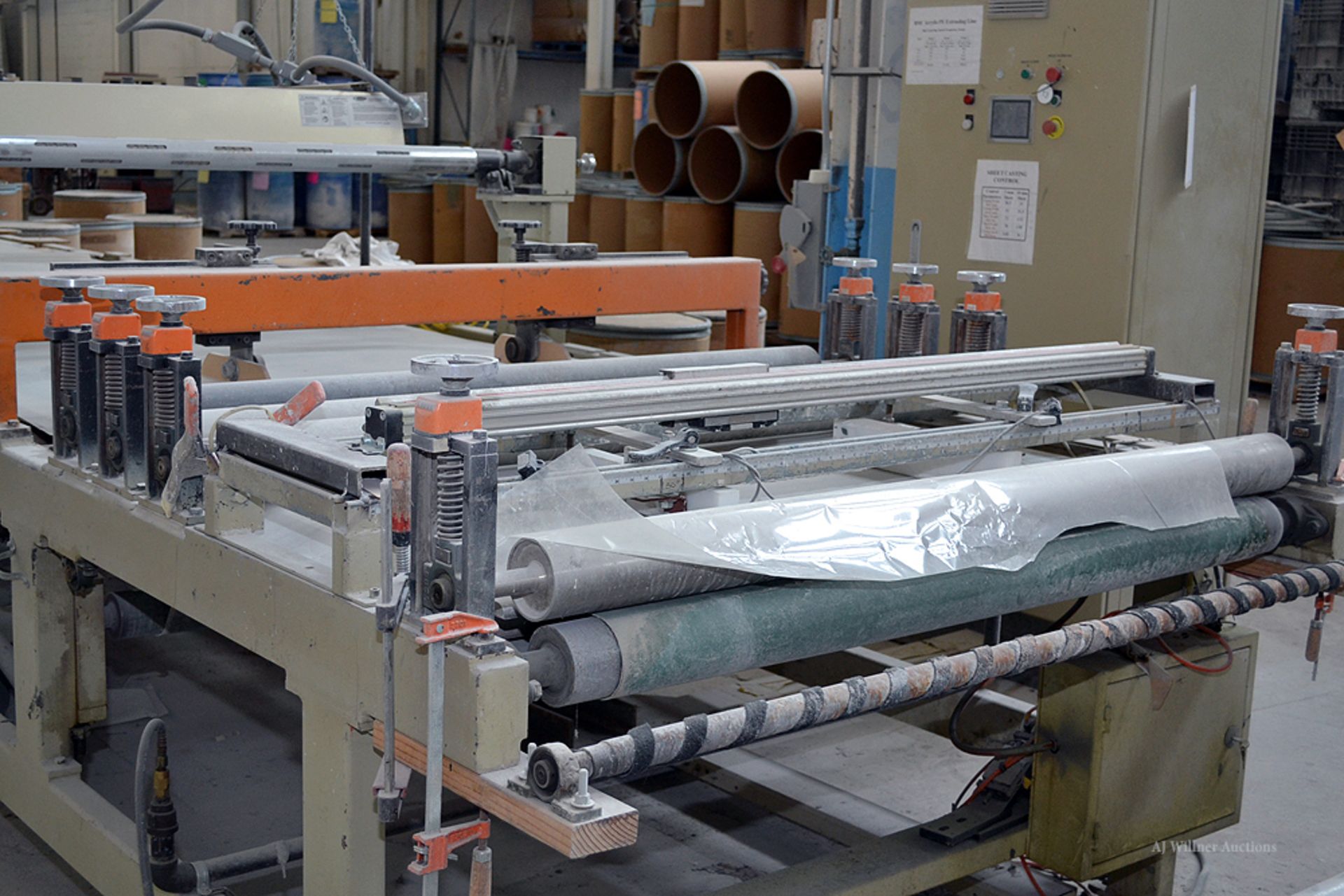 Motorized Belt Conveyer Extrusion Table, 45' w/ (4) 62" Power Belt Conveyers, Rollers etc. - Image 2 of 7