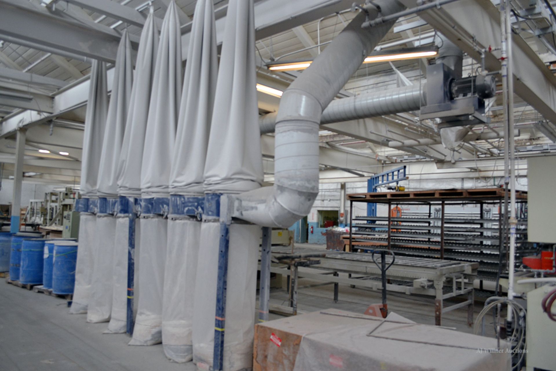 6-Bag Dust Collection System w/ Ceiling Mounted Motor & Duct Work