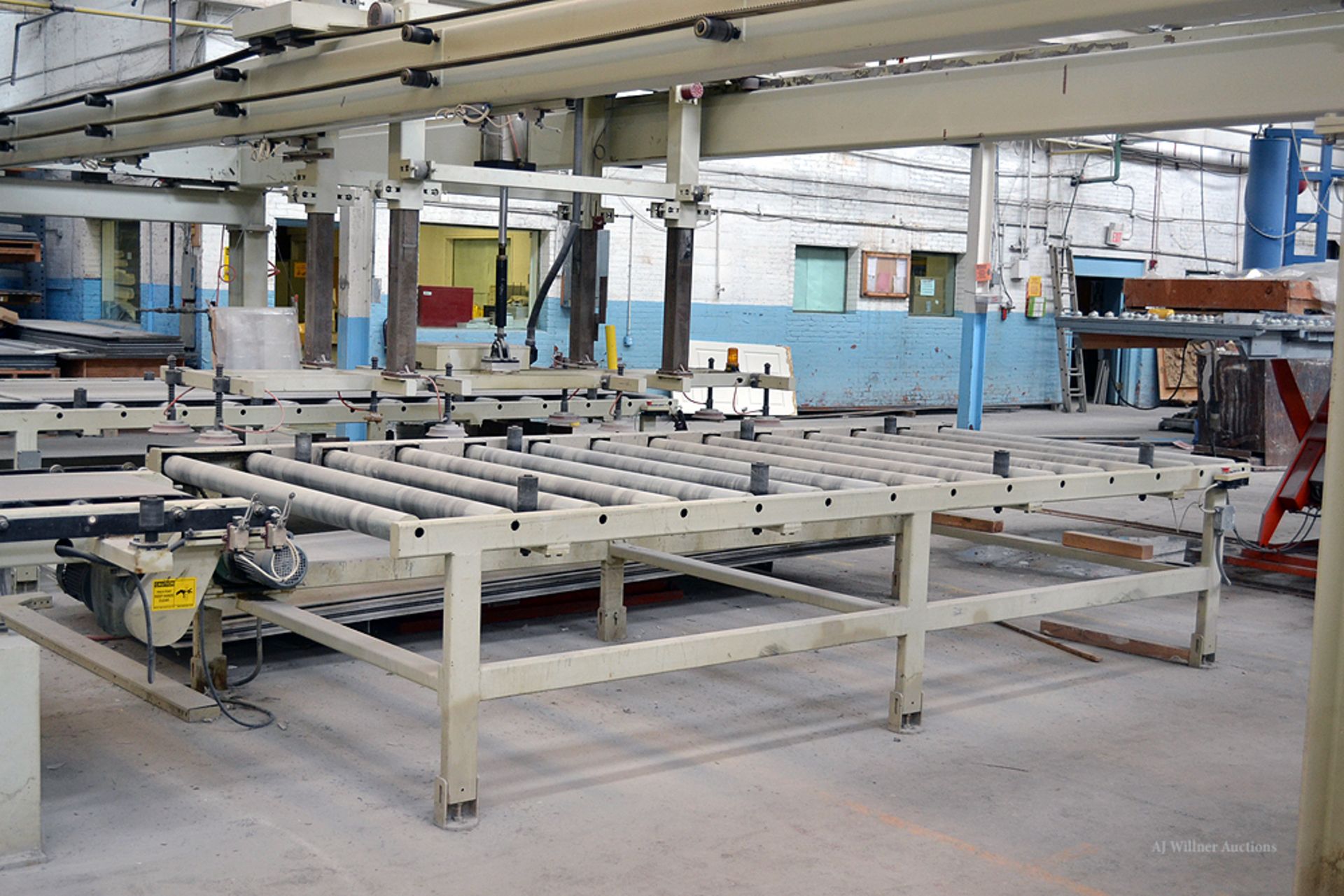 Automated Panel Mold Stacker System Featuring: 34' Bridge w/ Vacuum Stacker & (2) Rolling Tables