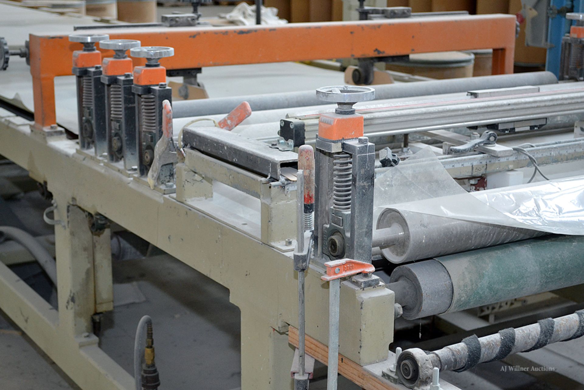 Motorized Belt Conveyer Extrusion Table, 45' w/ (4) 62" Power Belt Conveyers, Rollers etc. - Image 3 of 7