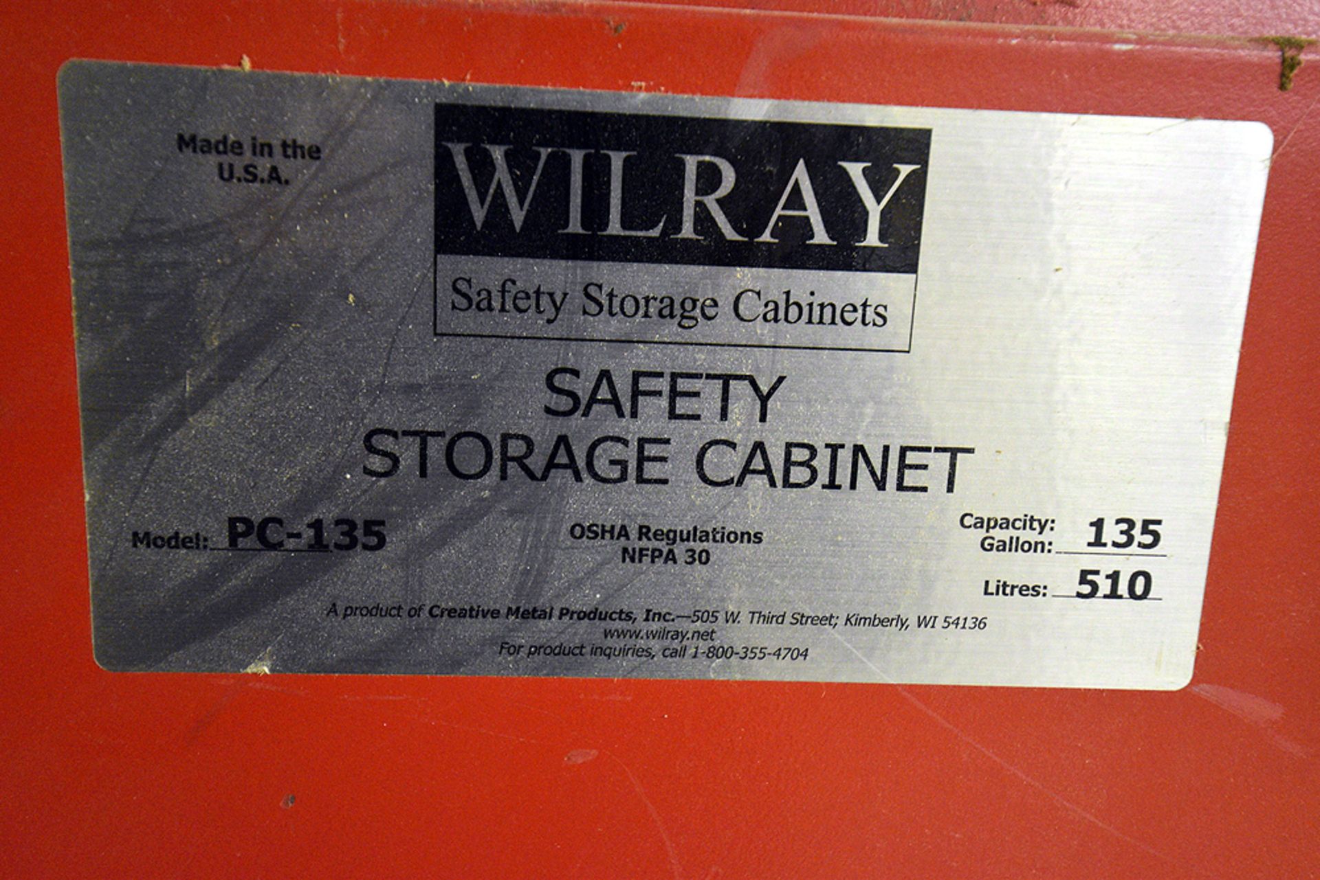 Wilray Safety Storage Cabinet Model:PC-135 135 Gal - Image 3 of 3