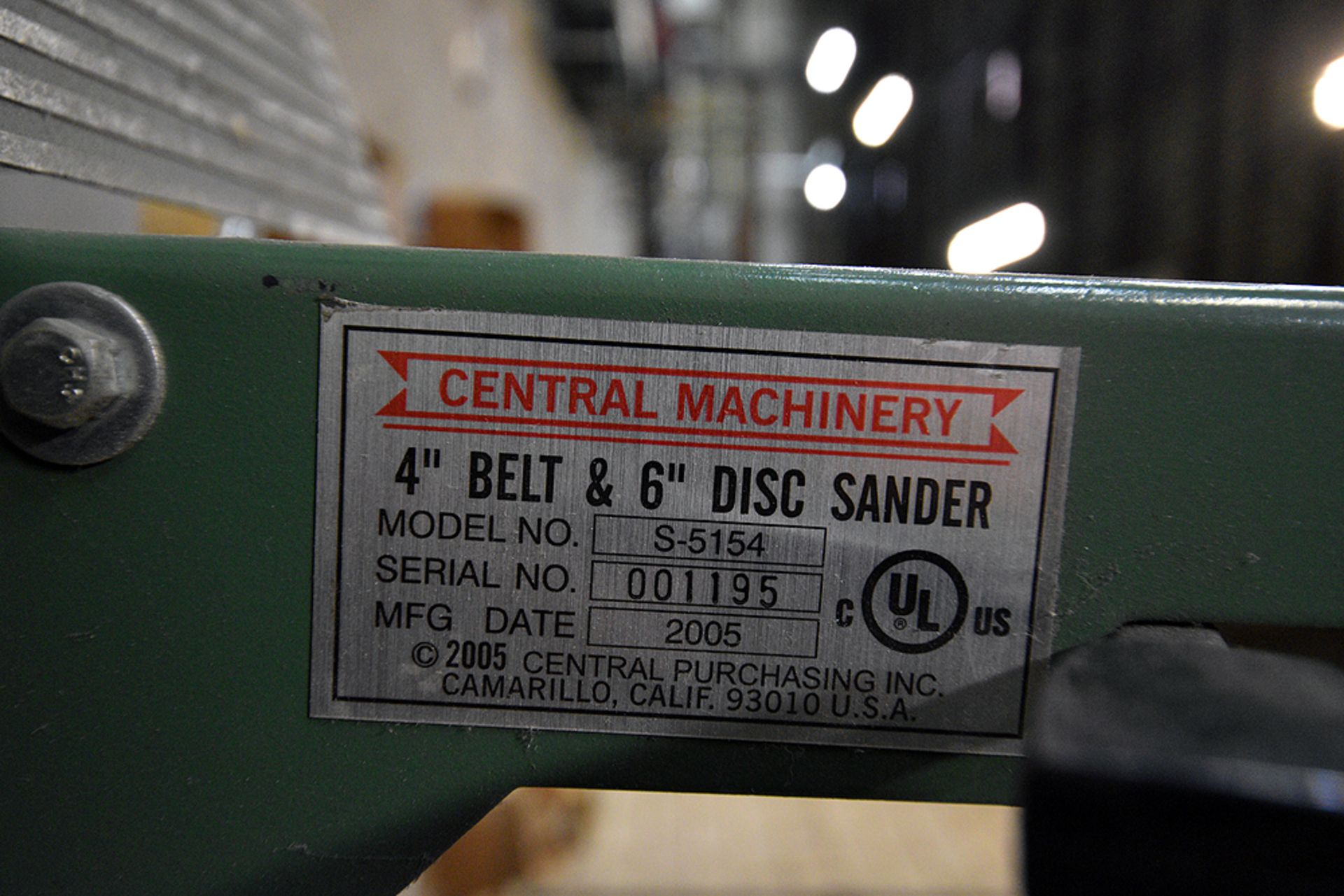 Central Machinery 4" Belt & 6" Disc Sander, Model S-5154 - Image 3 of 3