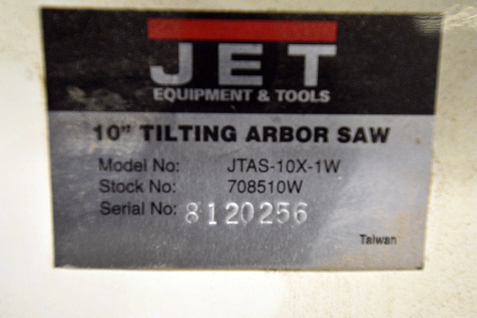 Jet model JTAS-10X-1W, 10” tilting arbor table saw, s/n 8120256, w/ Xacta polyethylene fence, w/ 27” - Image 4 of 4