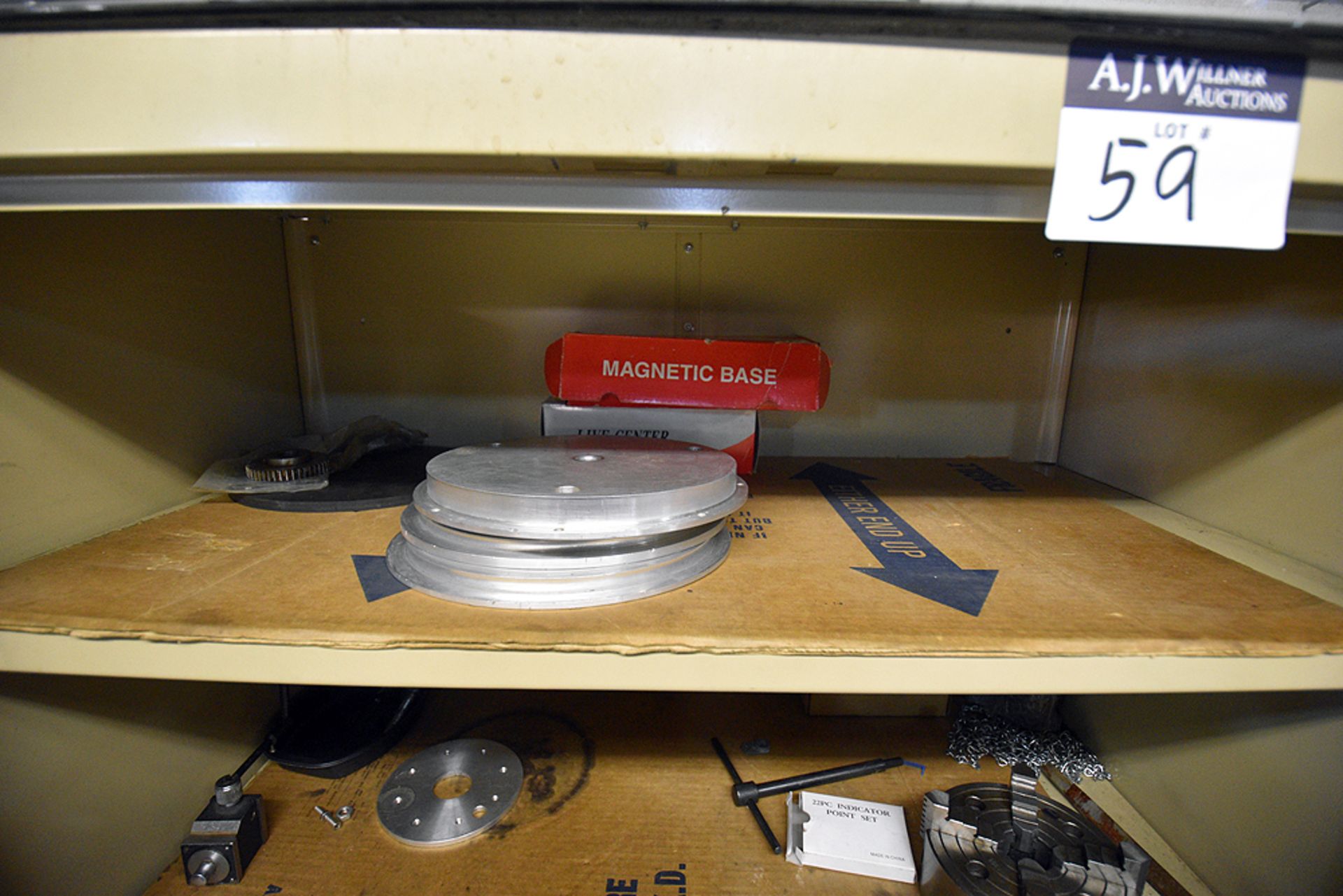 Contents of Work Area (Ass't Chucks, Drill Bits, Bench Vise, Arbor Press, Cabinet, Work Benches, - Image 9 of 15