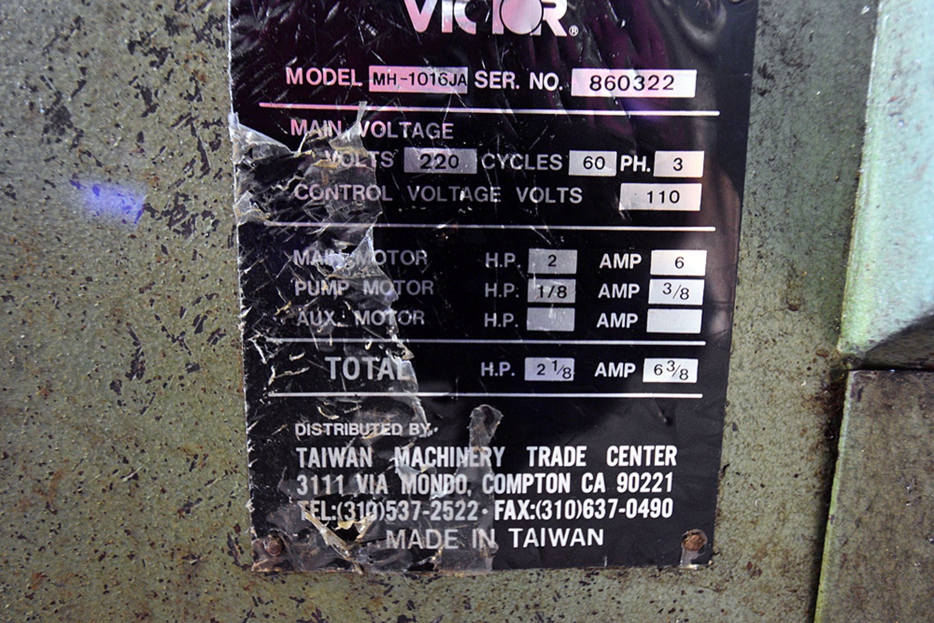 Victor model MH1016-JA horizontal bandsaw, s/n 860322 - Image 5 of 5