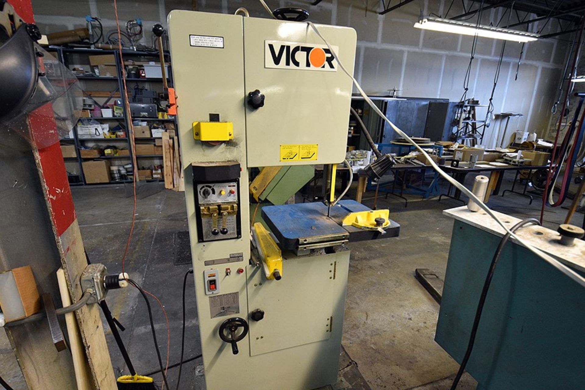 Victor model KLCM-14V vertical bandsaw, s/n B363007, 14” throat, w/ blade grinder & welder