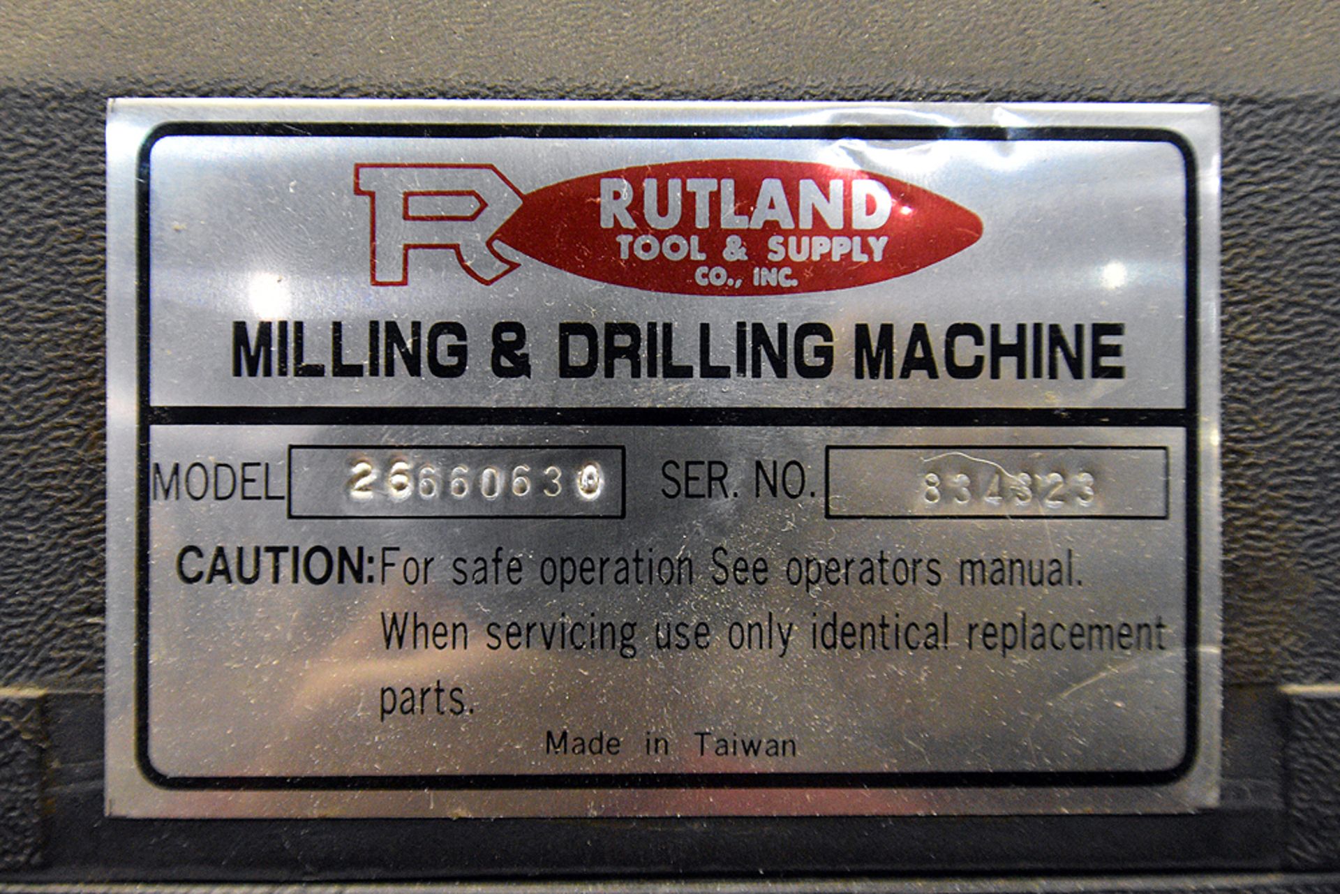 Rutland Tool model 26660630 bench milling and drilling machine, s/n 834323, 2 H.P. head, w/ 8” x 30” - Image 6 of 6