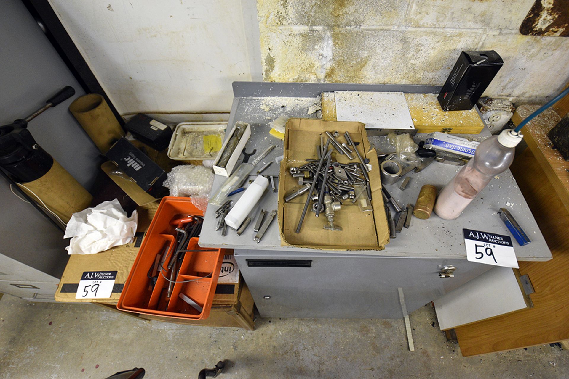 Contents of Work Area (Ass't Chucks, Drill Bits, Bench Vise, Arbor Press, Cabinet, Work Benches, - Image 15 of 15