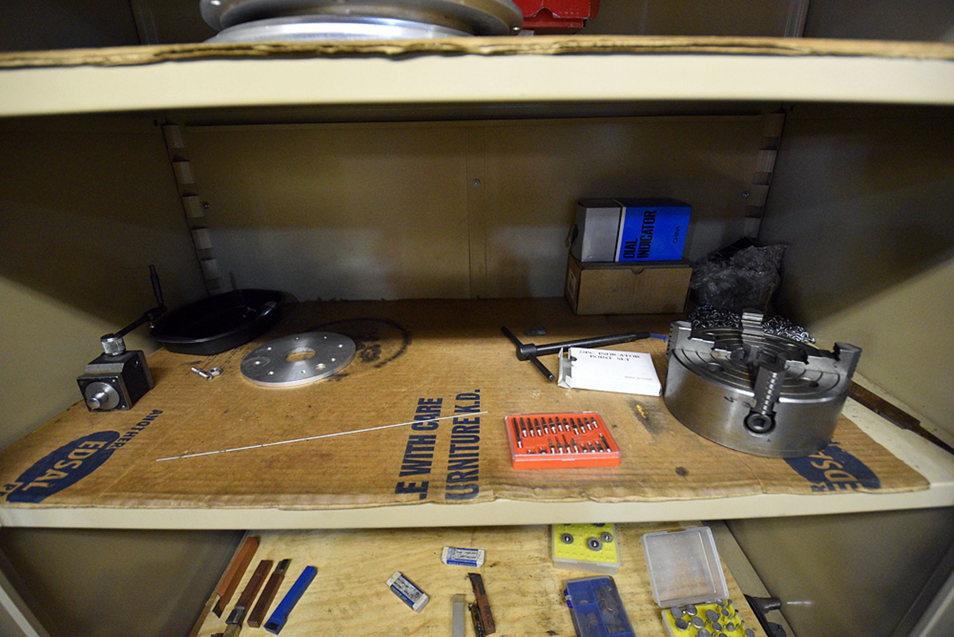 Contents of Work Area (Ass't Chucks, Drill Bits, Bench Vise, Arbor Press, Cabinet, Work Benches, - Image 10 of 15