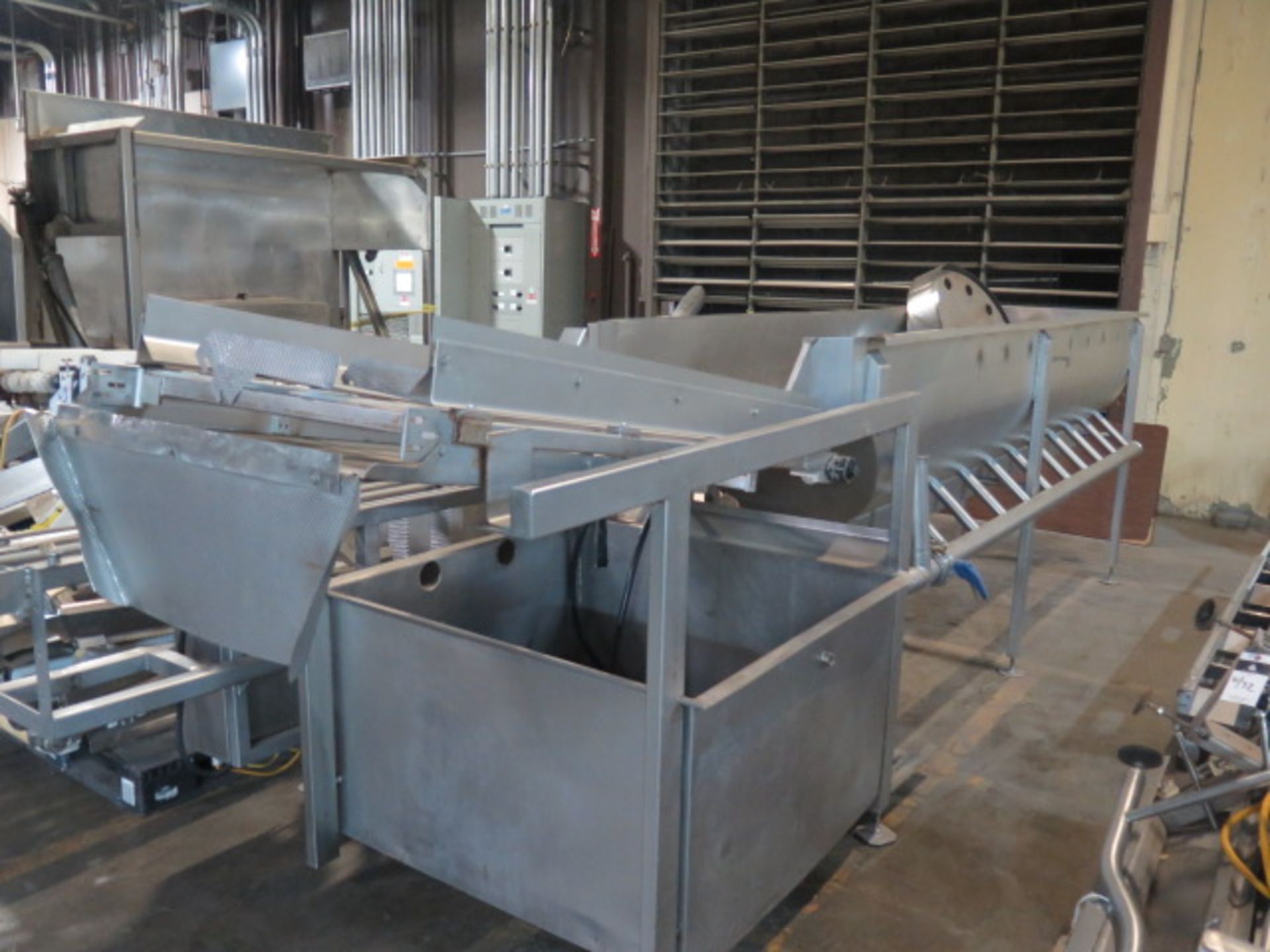 NSEP 36” x 150” Wash Tank w/ Jetted Pass Through, 29” Discharge Conveyor, Receiver Tank and Pump