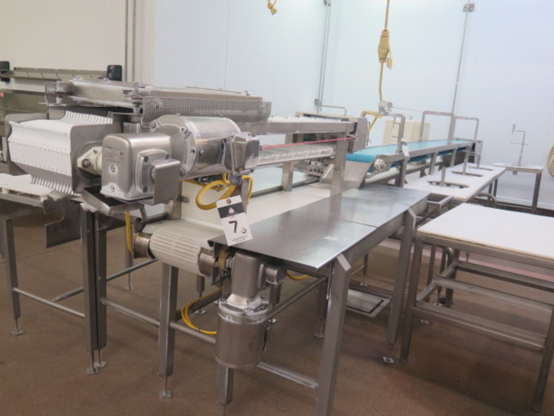 Mango Line : (4) 6-Station Manual Pealing Work Stations w/ Finished Goods Conveyor, “M- Unit” Dicing