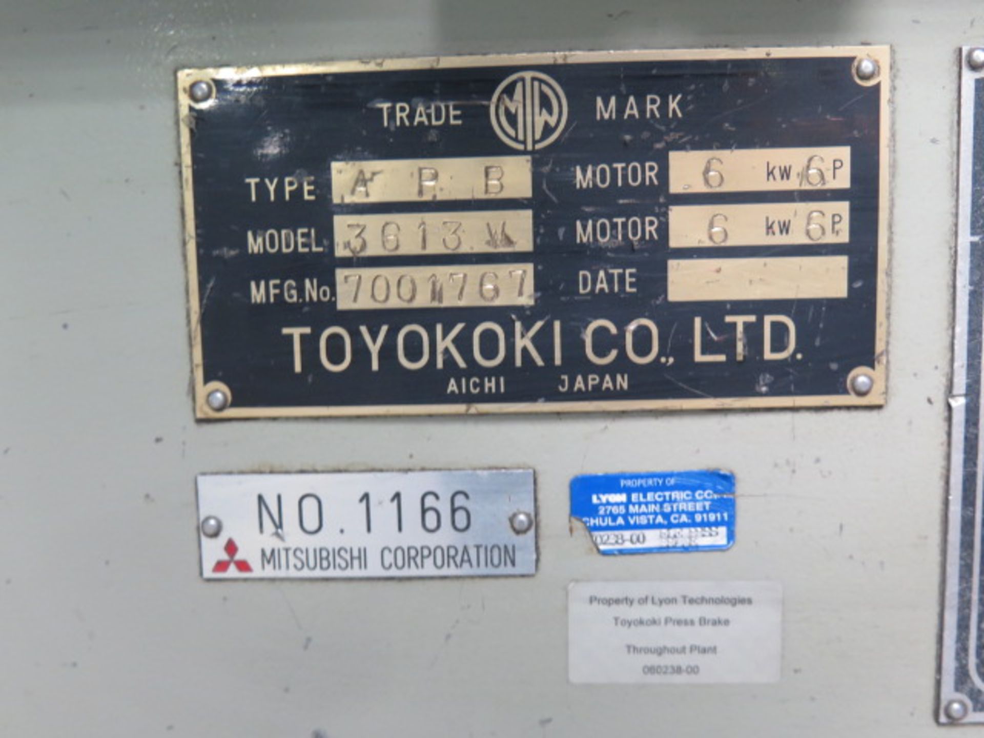 Toyokoki APB-3613W 50” CNC Press Brake s/n 7001767 w/ Toyokoki Controls and Back Gaging, 51” Bed - Image 15 of 15