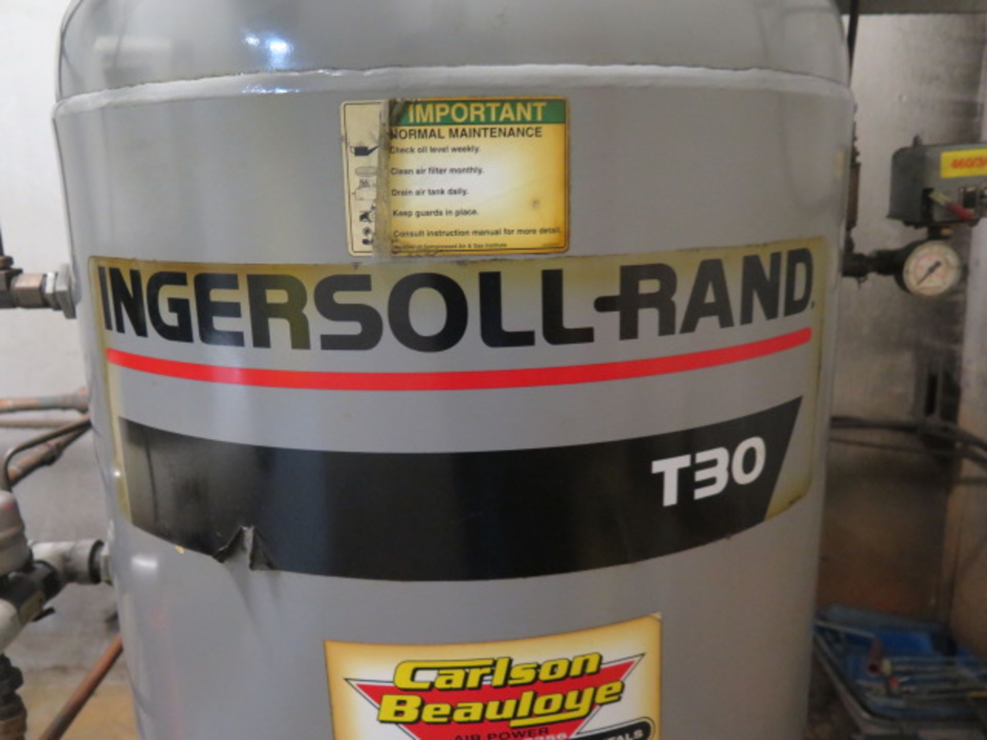 Ingersoll Rand T30 10Hp Vertical Air Compressor s/n 30T-889067 w/ 2-Stage Pump, 80 Gallon Tank - Image 5 of 5