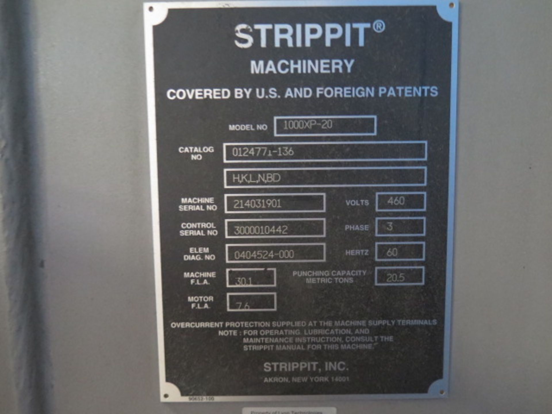 Strippit 1000 XP-20 23 Ton CNC Turret Punch Press s/n 214031901 w/ GE Fanuc Series 0-P Controls, - Image 9 of 9