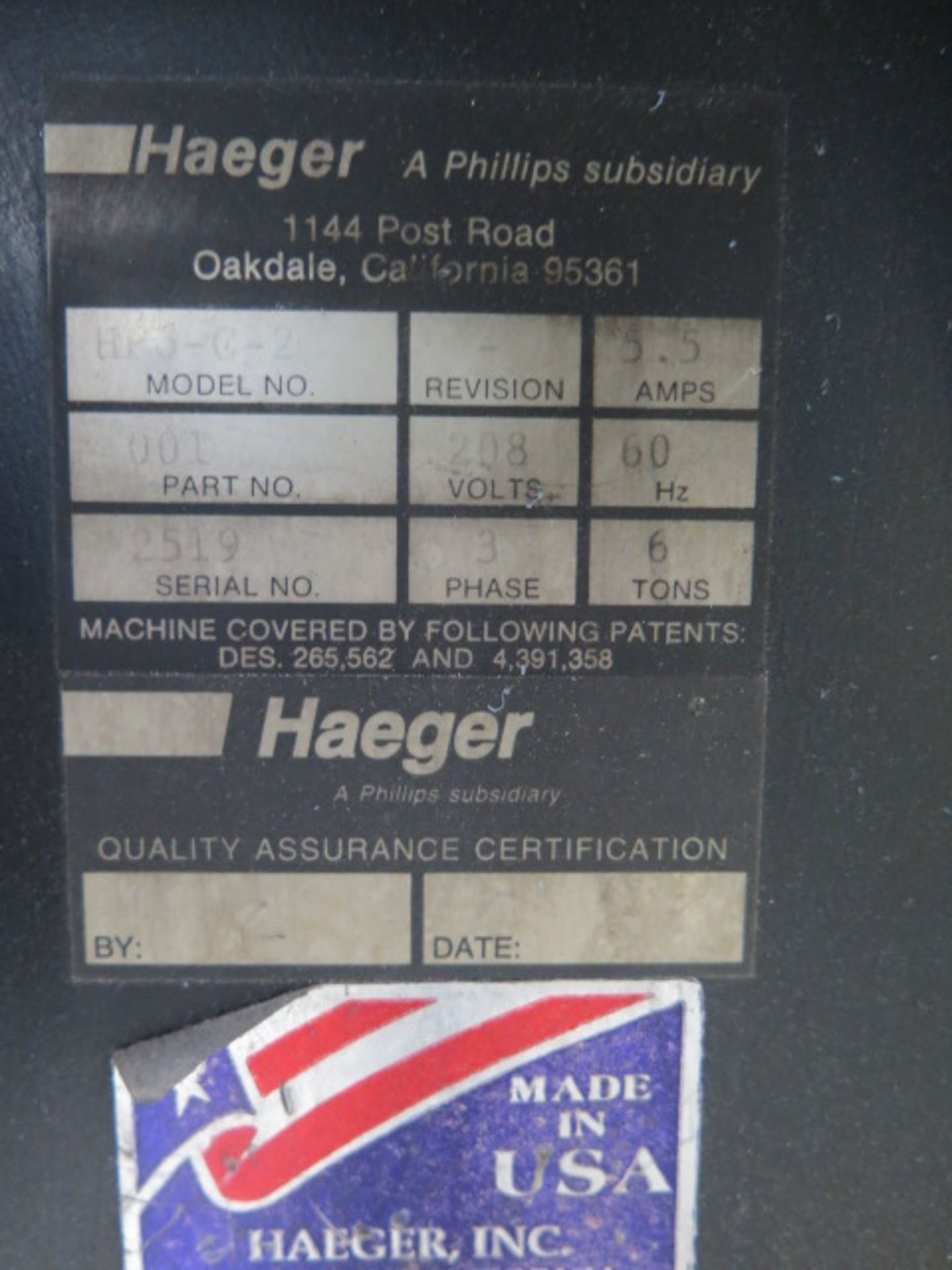 Haeger HP6-C-2 6 Ton x 18” Hardware Insertion Press s/n 519 w/ Protech Systems “Checkmate” Die - Image 10 of 10