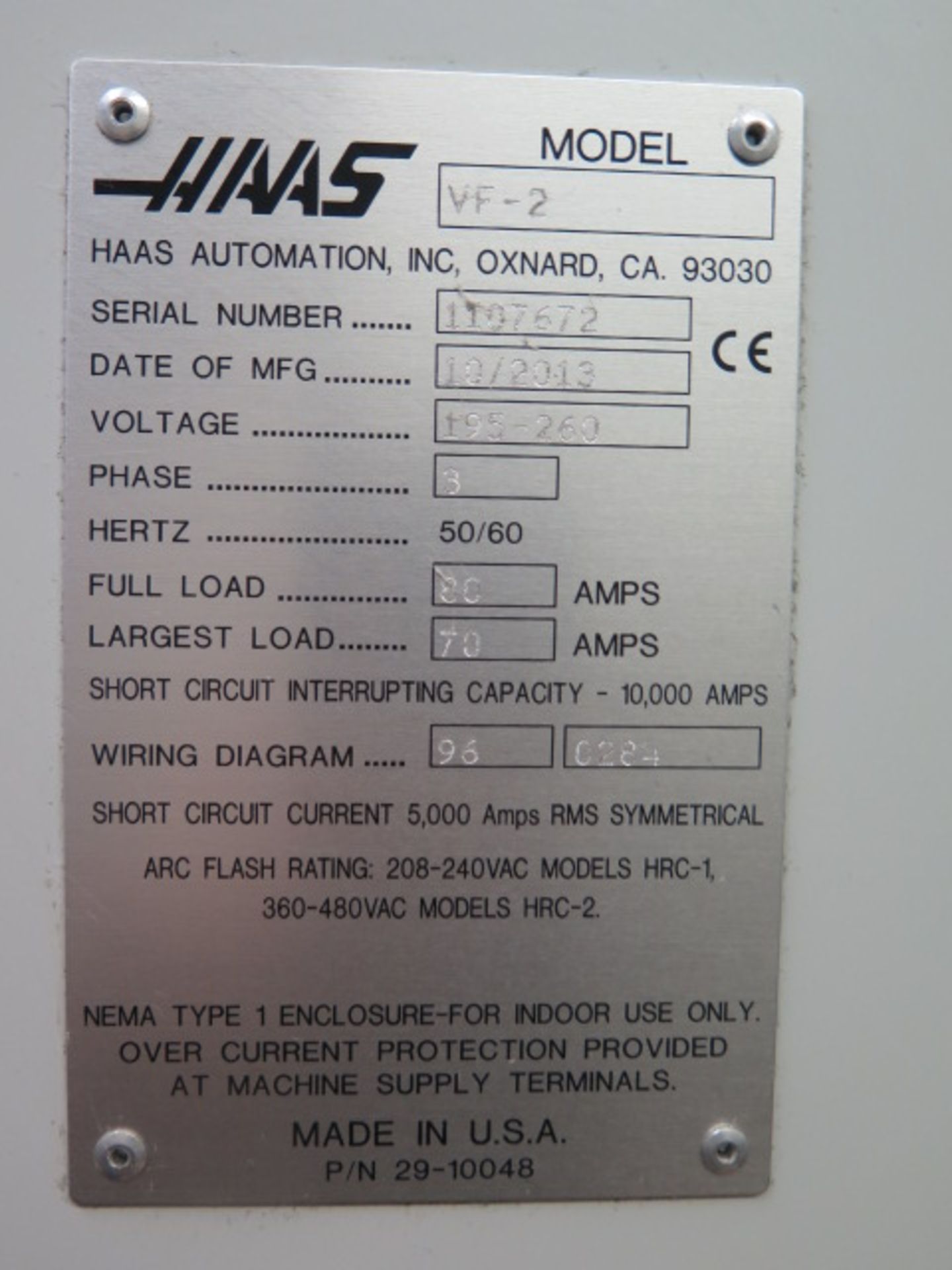 2013 Haas VF-2 CNC Vertical Machining Center s/n 1107672 w/ Haas Controls, Ver M18.16B Software, - Image 15 of 15