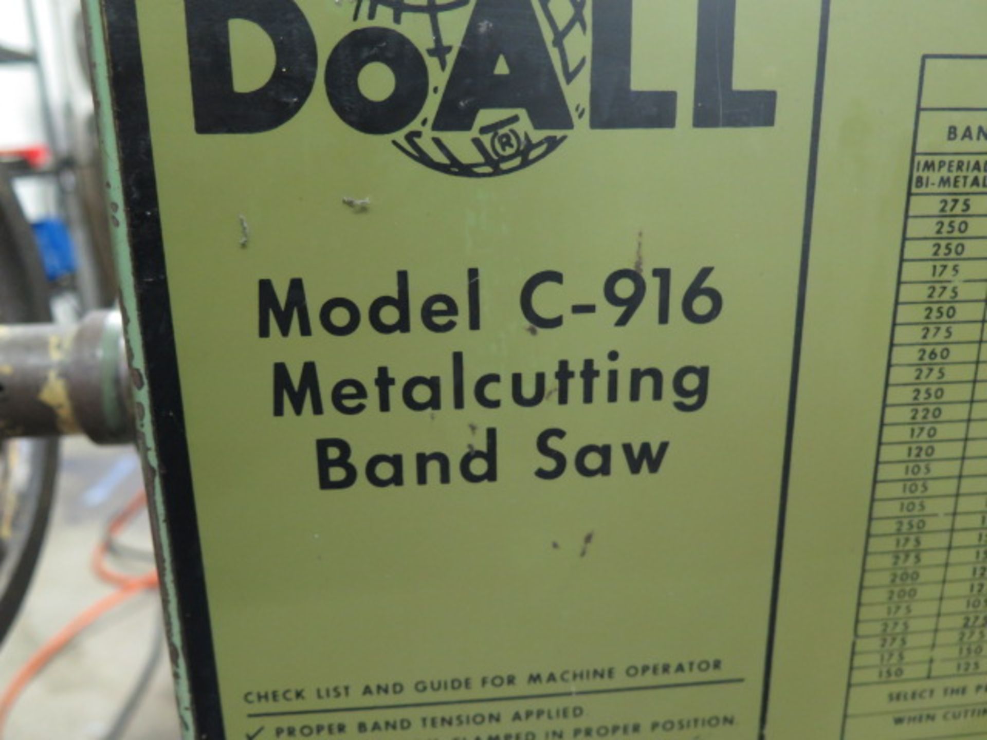 DoAll C-916 9" Horizontal Band Saw s/n 438-871464 w/ Speed Clamping, Coolant, Material Stand - Image 7 of 8