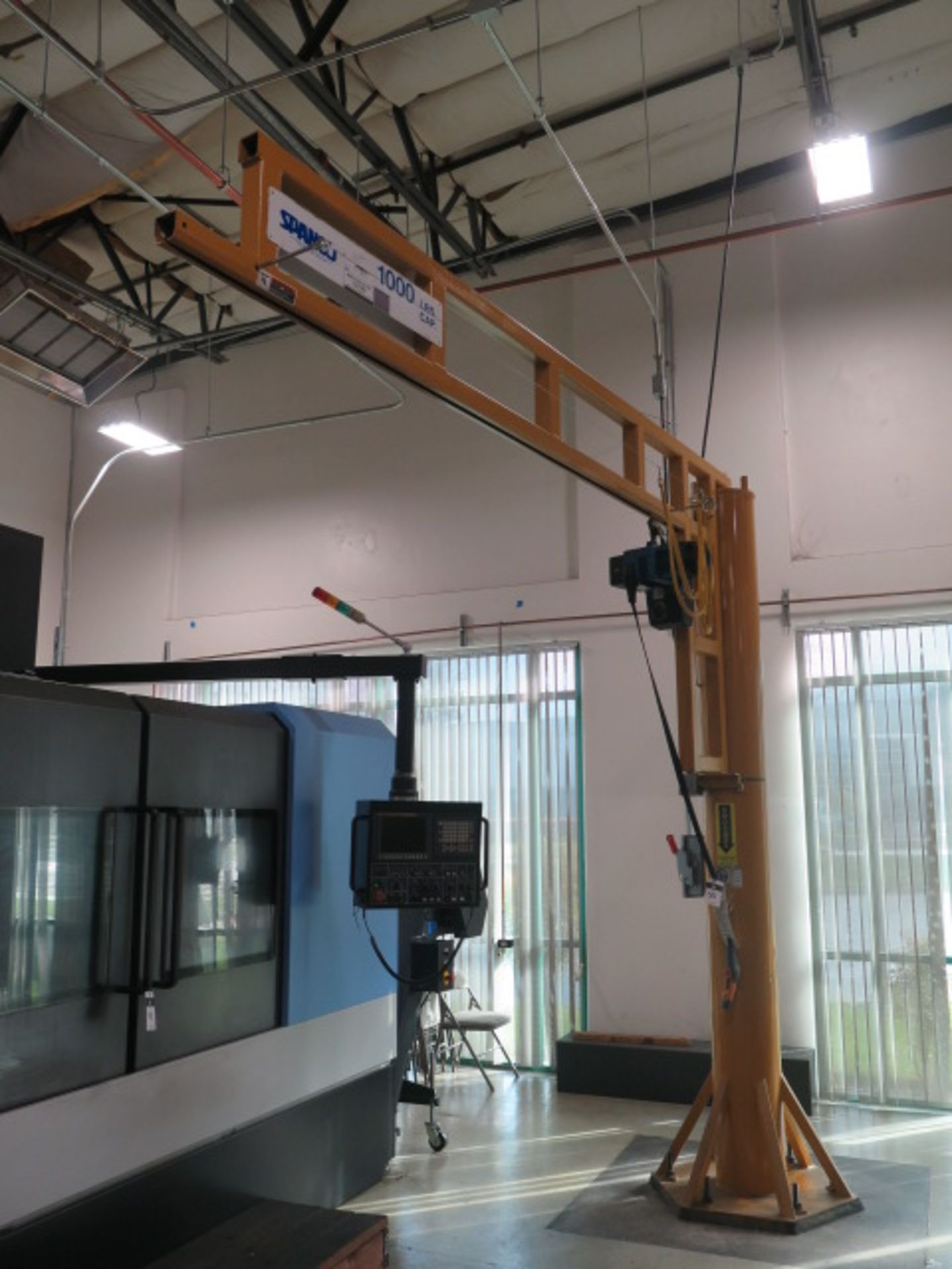 Spanco 1000 Lb Cap Floor Mounted Jib Hoist w/ Demag Electric Hoist