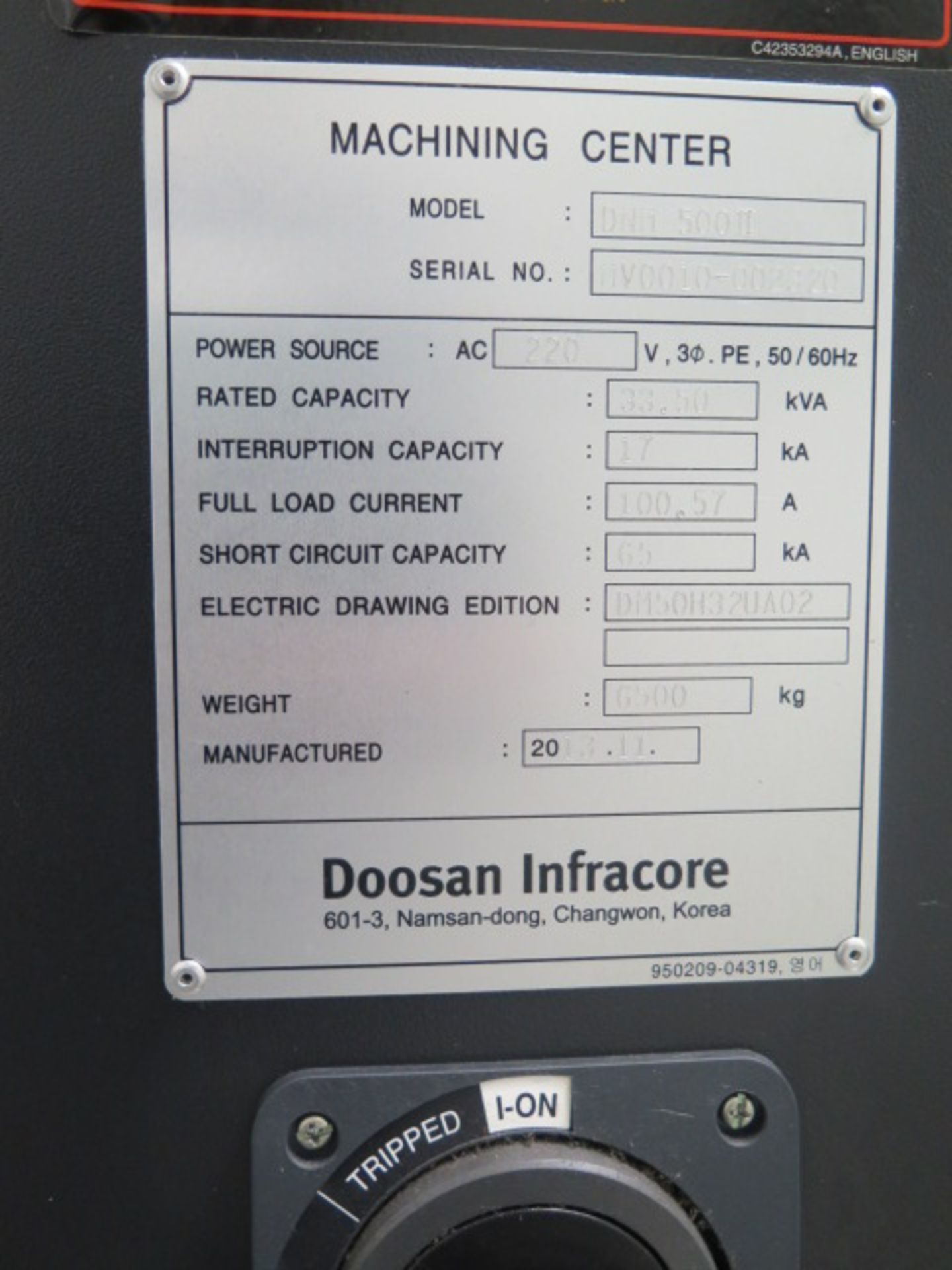 2013 Doosan DNM-500 II 4-Axis CNC Vertical Machining Center s/n MV0010-002320 w/ Fanuc Series 0i- - Image 17 of 17