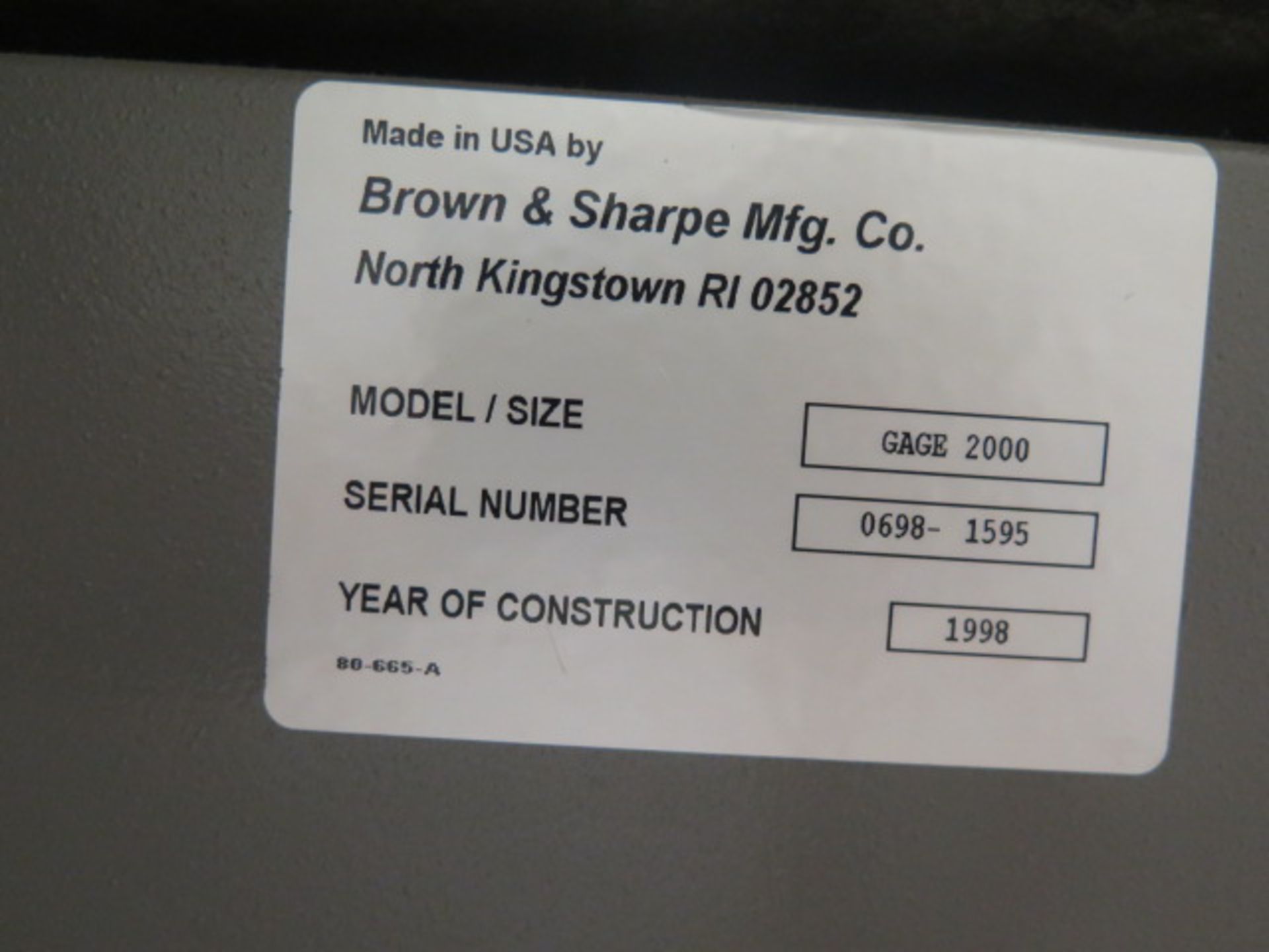 1998 Brown & Sharpe GAGE-2000 CMM Machine s/n 0698-1595 w/ Brown & Sharpe / DEA Reflex Controls, - Image 10 of 10