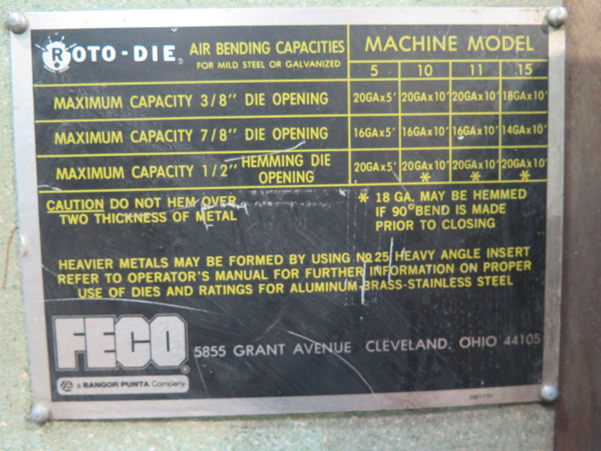 Feco mdl. 15 “Roto-Die” 10’ Hydraulic Bender s/n 81443 w/ 121” Rotary Base Die, 18GA x 10’ @ 3/8” - Image 7 of 9