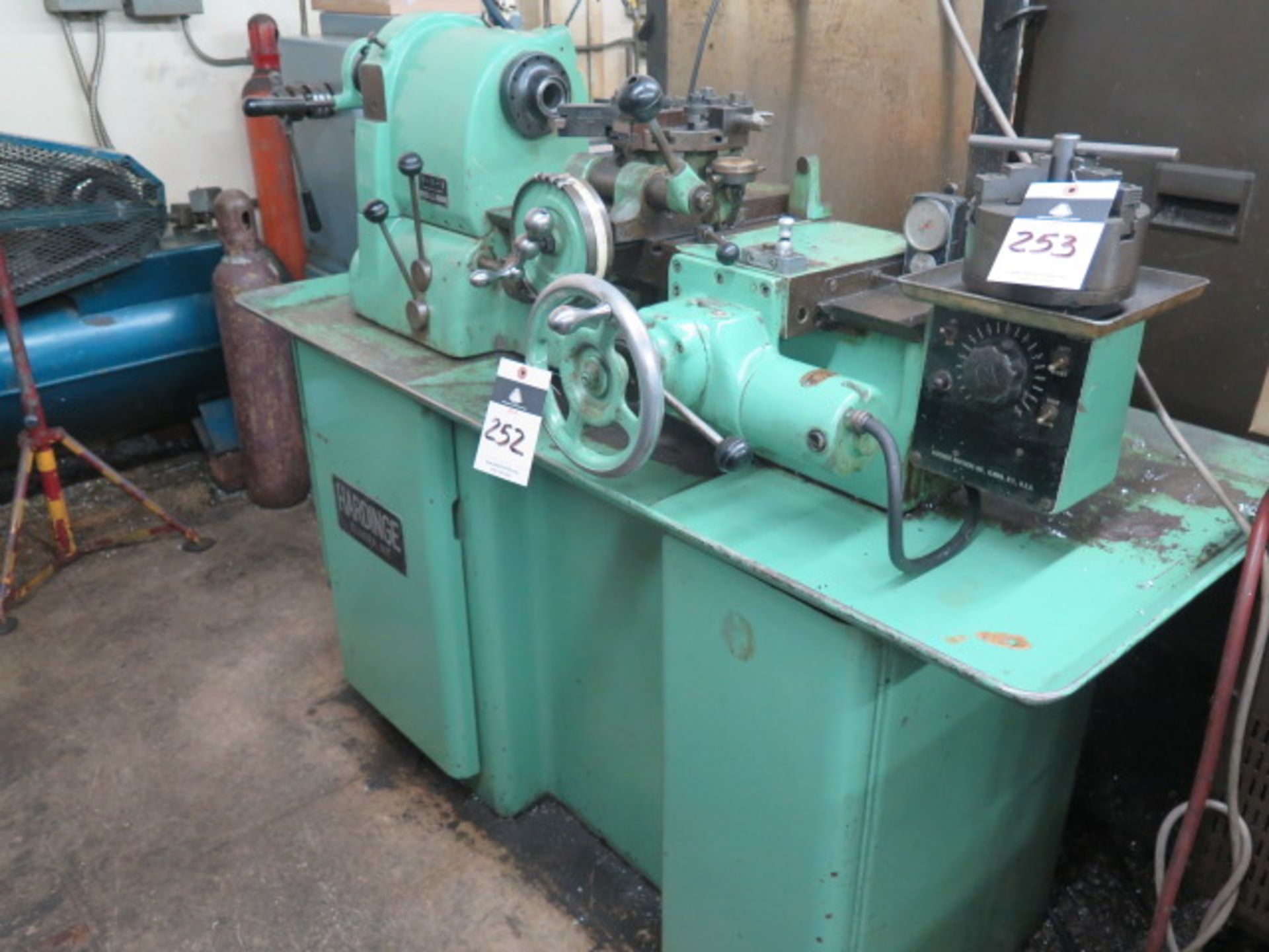 Hardinge HCT Hand Chucker w/ 8-Station Turret, Power Feeds, 5C Spindle, Trava-Dial, Coolant