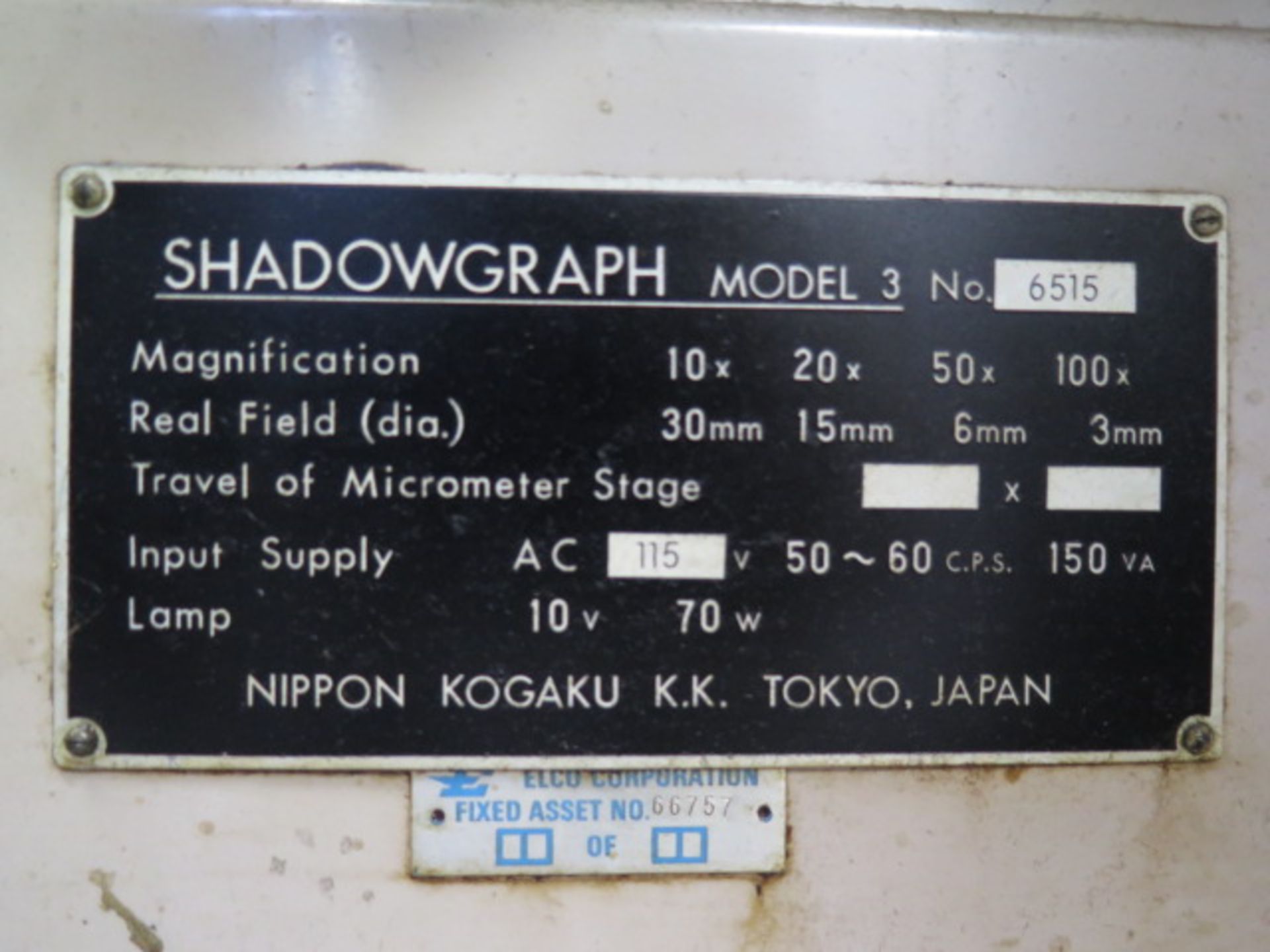 Nippon Kogaku 12” Floor Model Optical Comparator s/n 6515 w/ Micrometer Readout, 6” x 14 ½” Table - Image 7 of 7