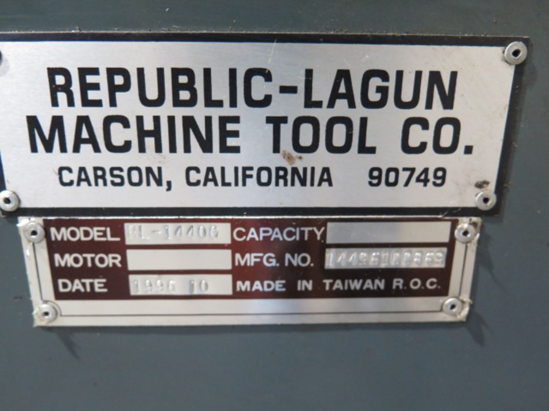 Republic-Lagun RL-1440G 14" x 40" Geared Head Gap Bed Lathe s/n 14496100869 w/ Acu-Rite DRO (NOT WO - Image 13 of 13