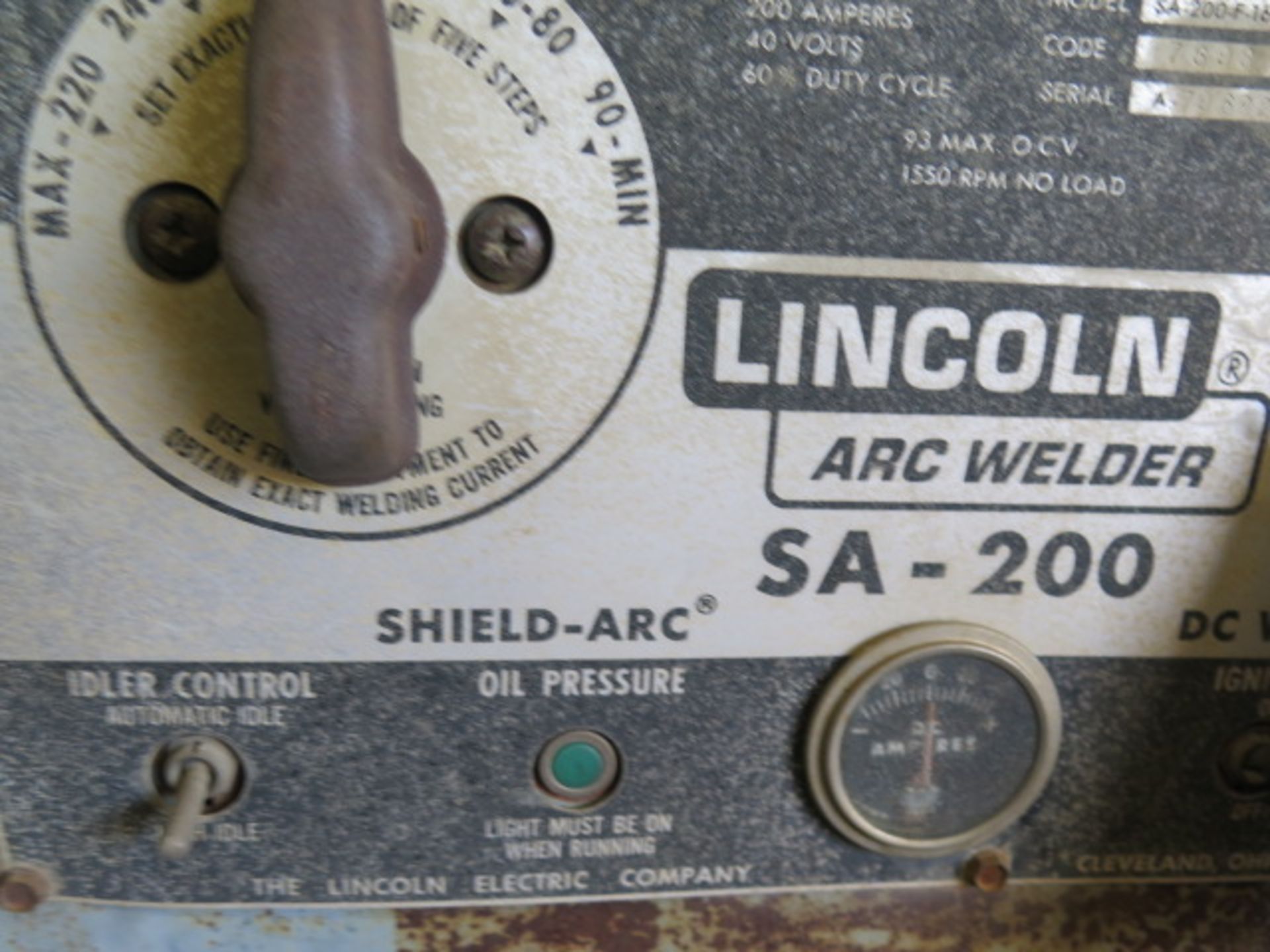 Lincoln Shield-Arc SA-200 Gas Powered Variable Voltage DC Arc Welding generator s/n A-796821 w/ - Image 4 of 4