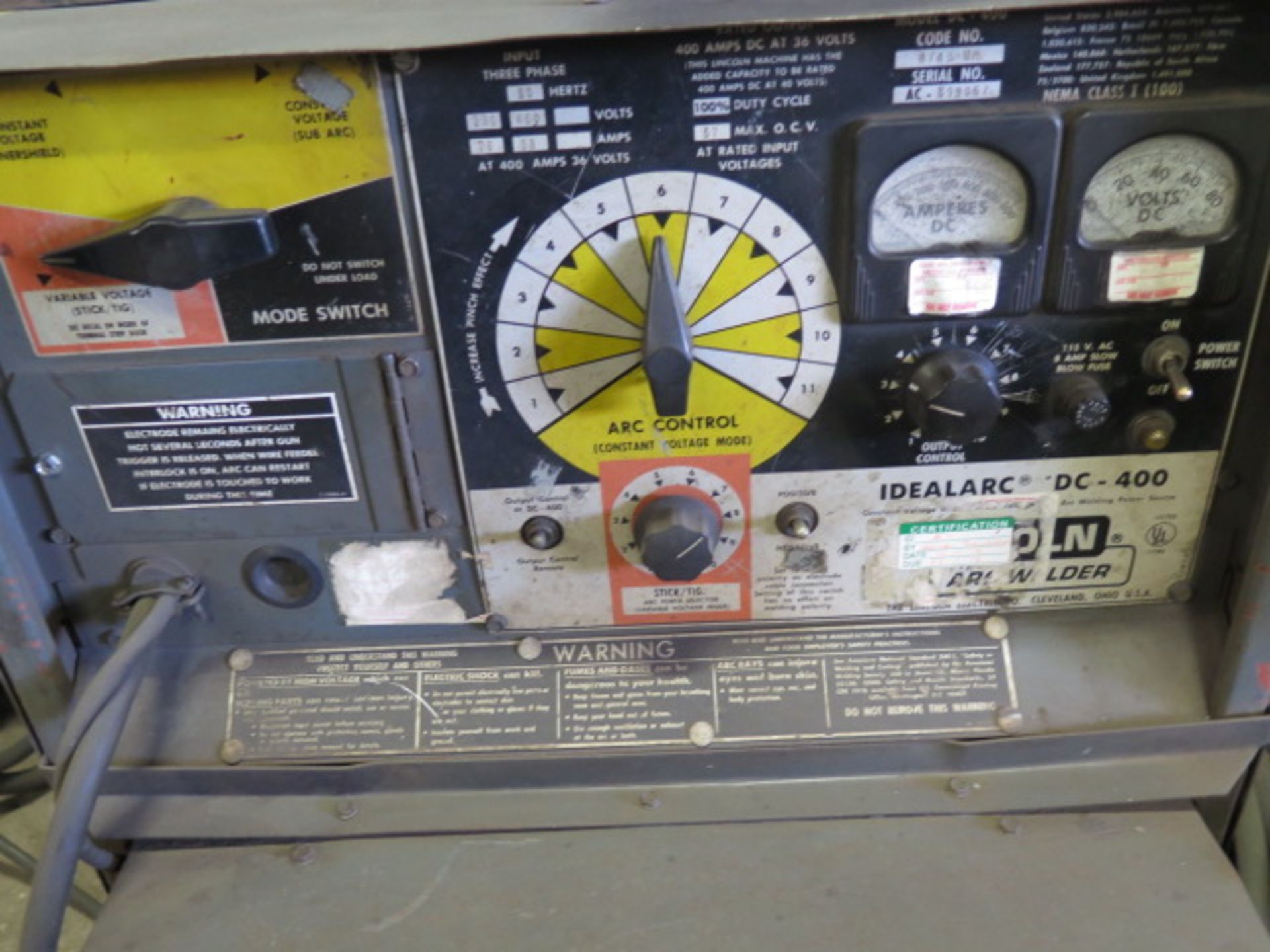 Lincoln DC-400 CV-DC Arc welding Power Source s/n AC599057 w/ Multi-Process Switch, Lincoln LN-7 - Image 7 of 7