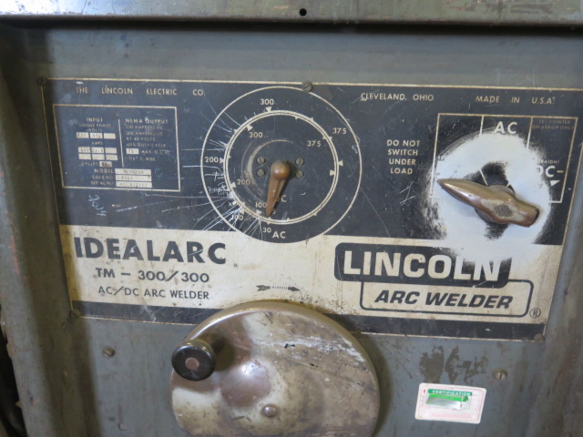 Lincoln Idealarc TM-300/300 AC/DC Arc Welding Power Source s/n AC-322983 - Image 3 of 4