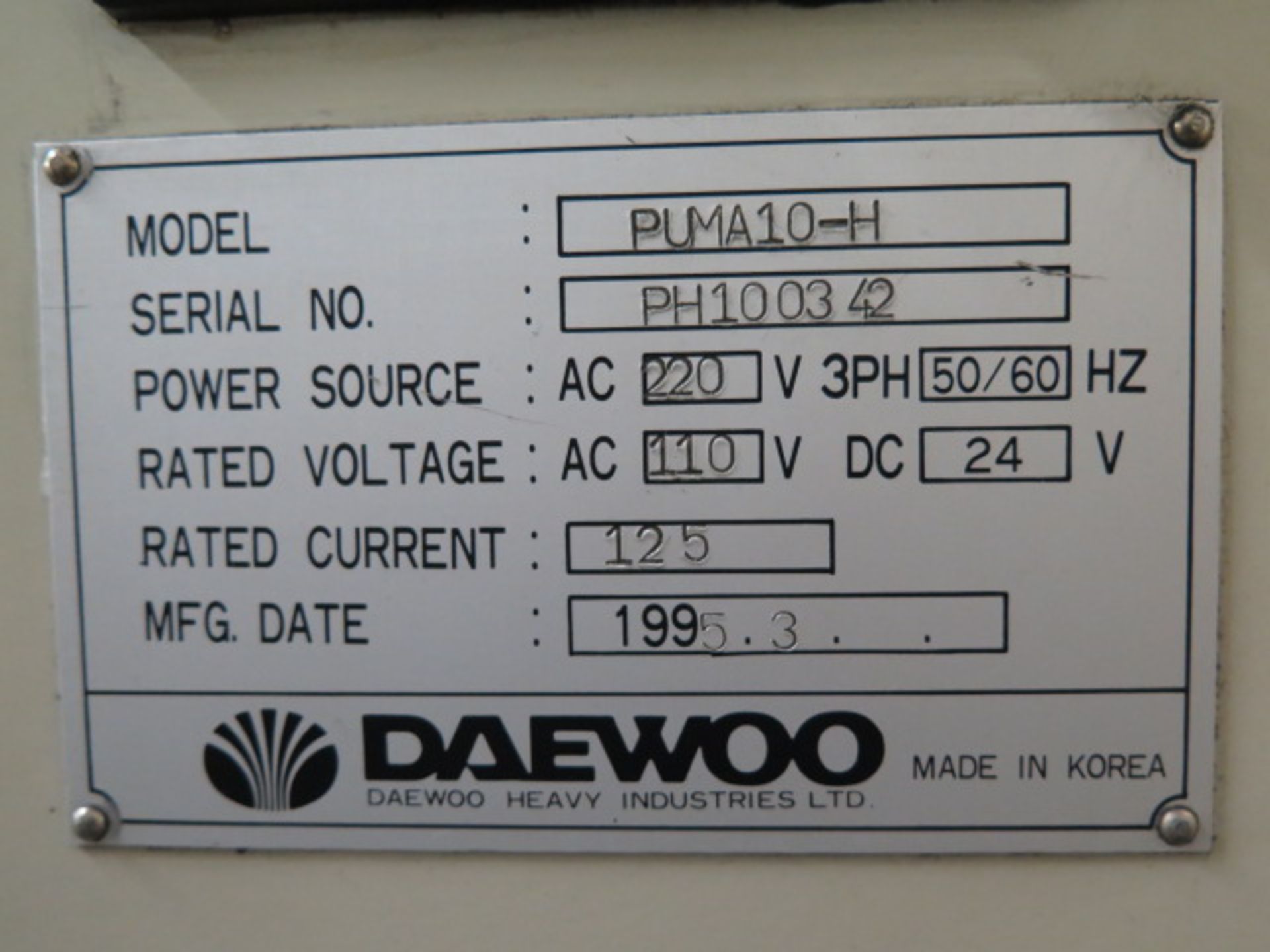 1995 Daewoo PUMA 10HC CNC turning Center s/n PH100342 w/ Fanuc Controls, Tool Presetter, 10- - Image 16 of 16