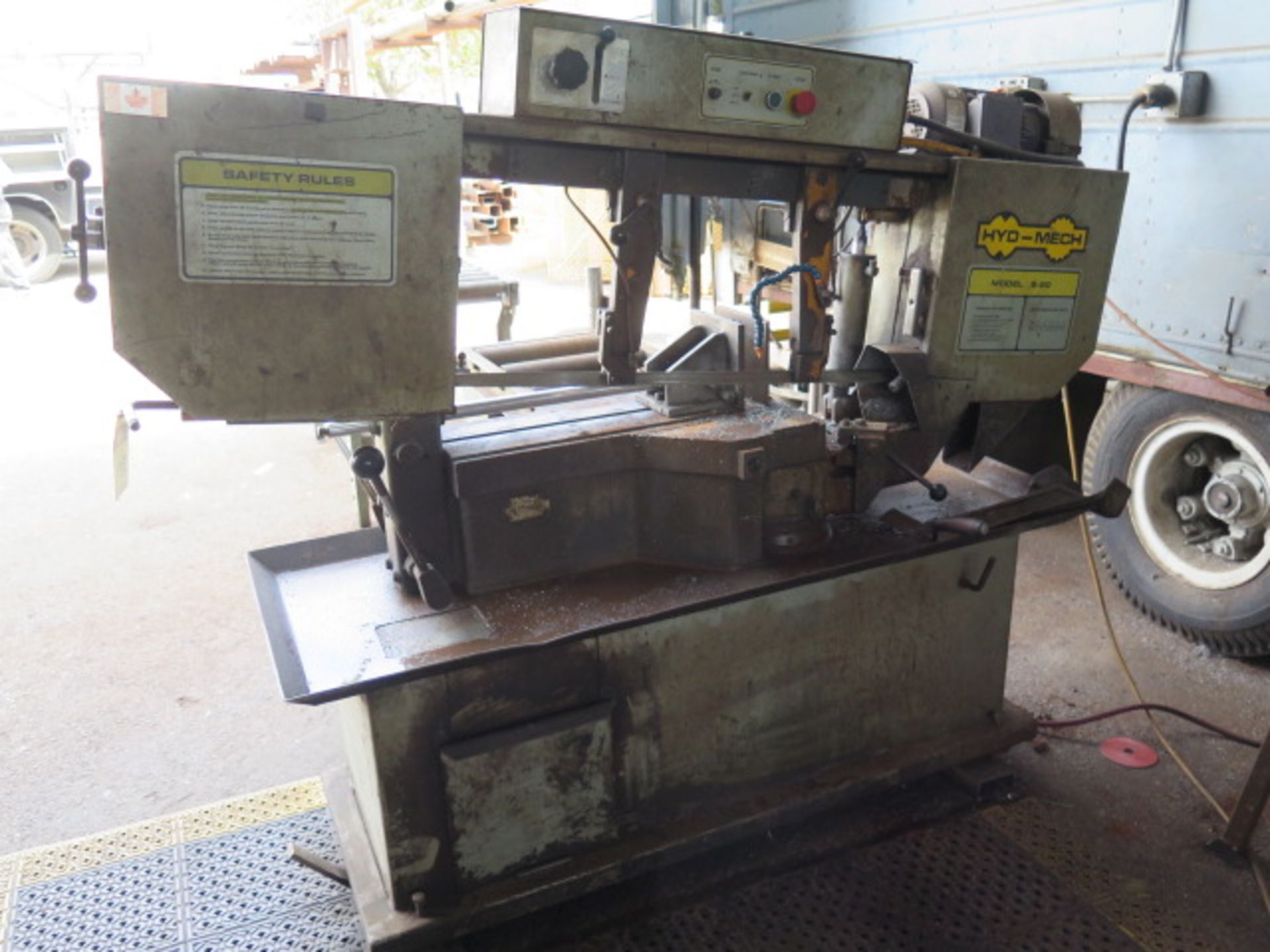 Hyd-Mech S-20 12” Horizontal Miter Band Saw s/n 20191771 w/ Manual Clamping, Coolant, Conveyor