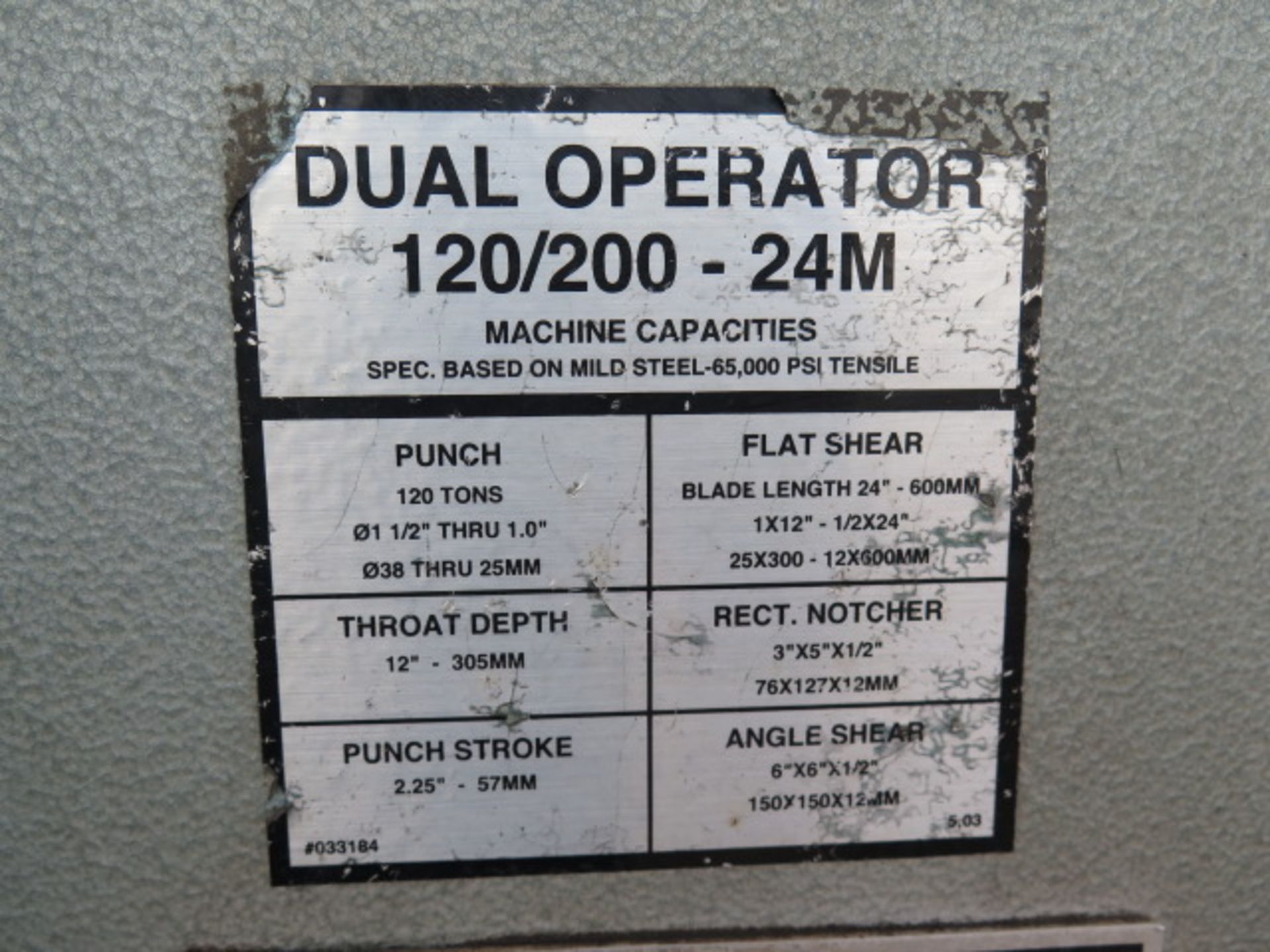 Scotchman “Dual Operator 120/200” mdl. D0120-24M 120 Ton Ironworker s/n 1110M1004 w/ 1 ½” Thru 1” - Image 13 of 16