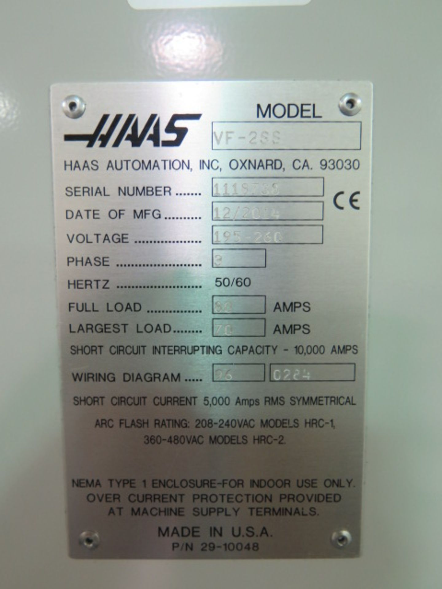 DEC 2014 Haas VF-2SS 4-Axis CNC Vertical Machining Center s/n 1118738 w/ Haas Controls, 24-Station - Image 13 of 13