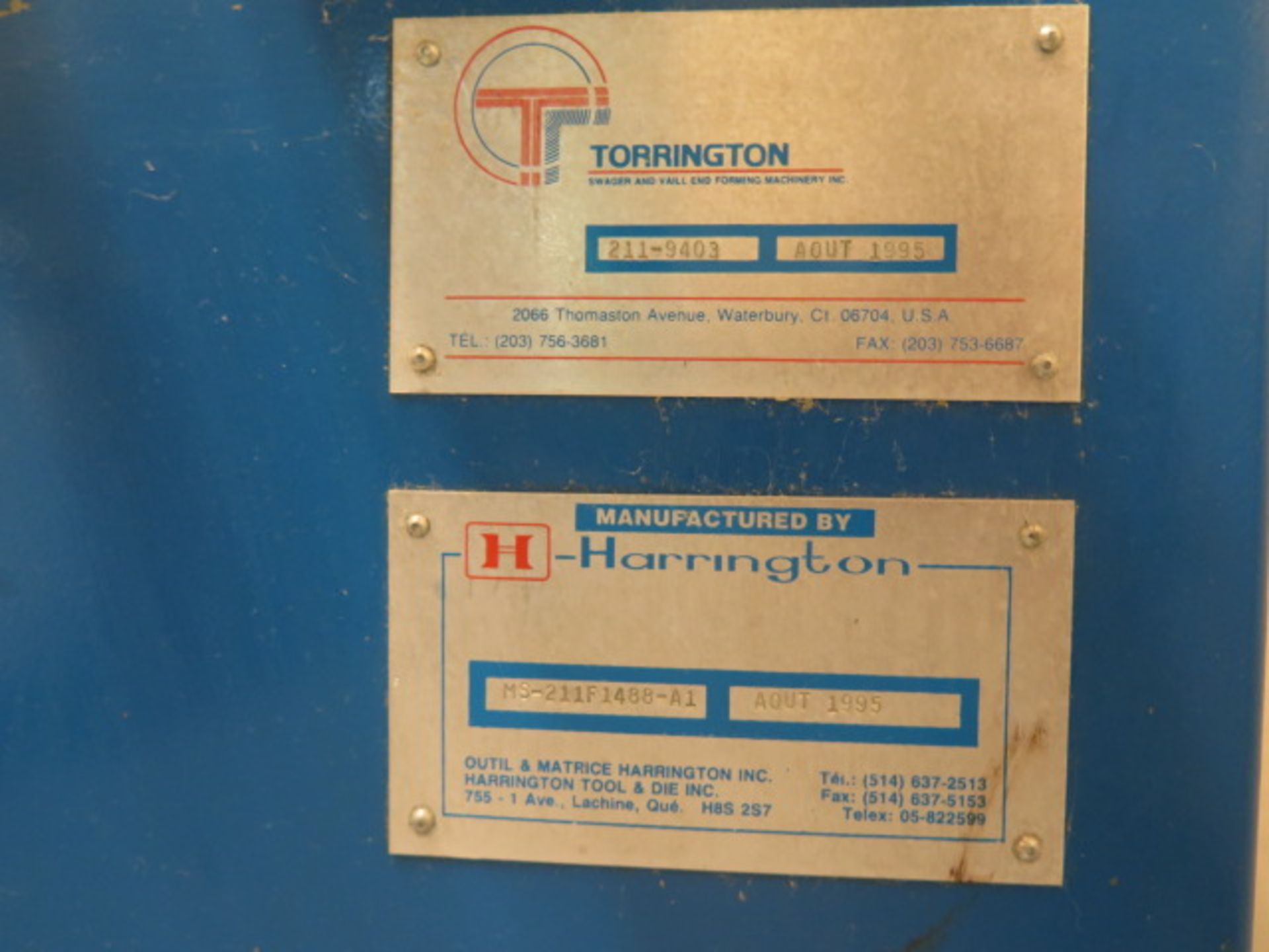1995 Torrington / Harrington mdl. 211 2-Die Swaging Machine s/n 211-9403 - Image 7 of 7
