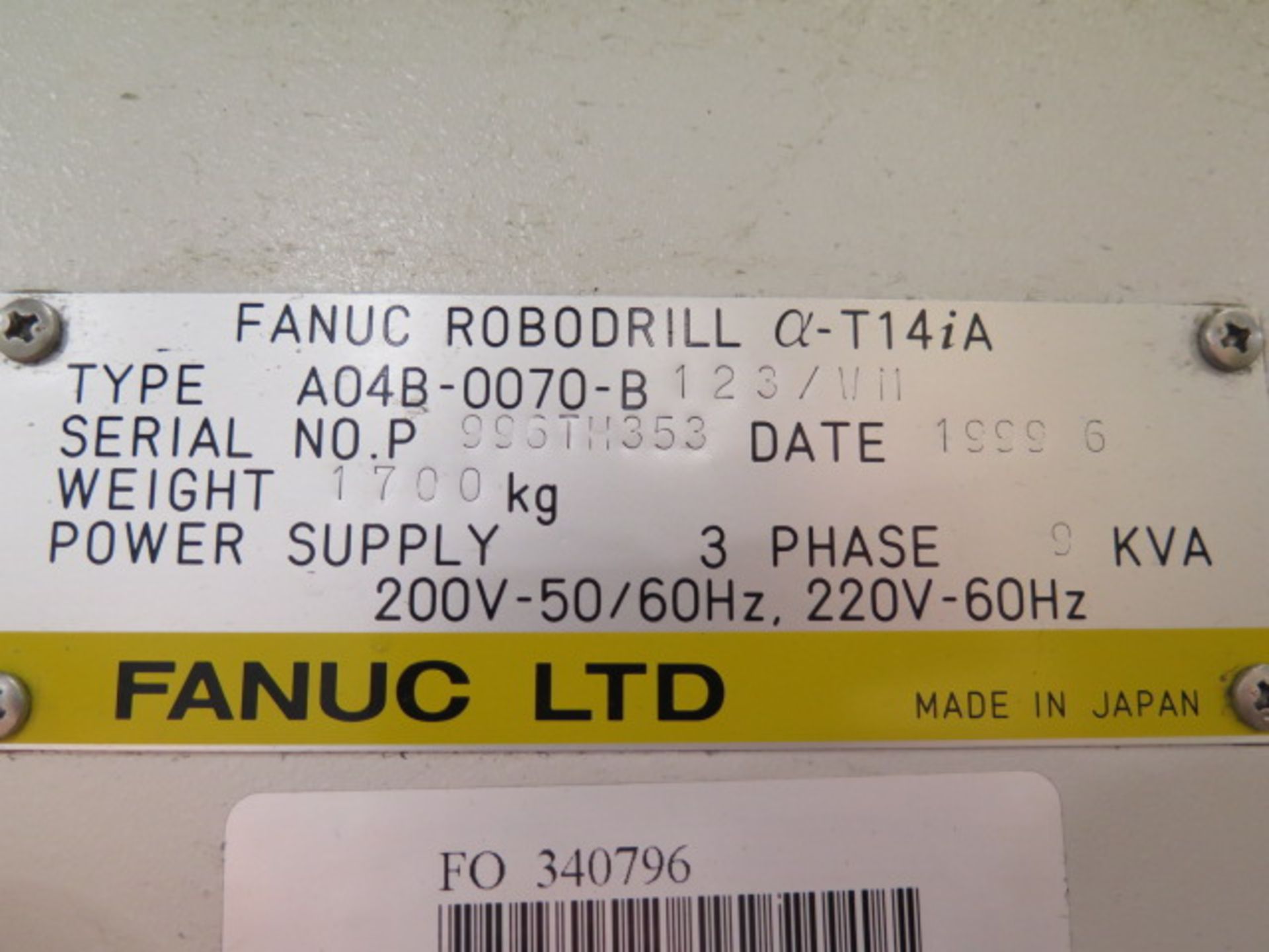 1999 Fanuc Robodrill α-T14iA CNC Drilling Center s/n P996TH353 w/ Fanuc Series 16i-M Controls, 14-S - Bild 15 aus 15