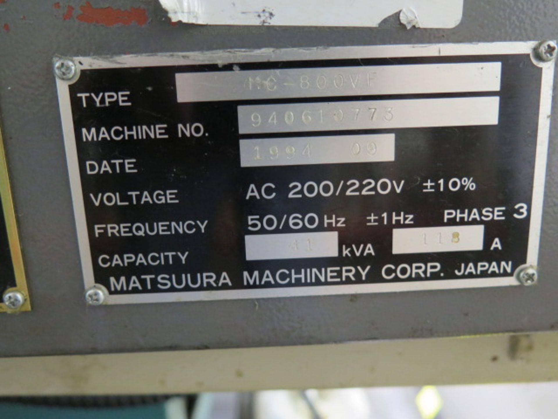 1994 Matsuura MC-800VF CNC Vertical Machining Center s/n 940610773 w/ Yasnac Controls, 30-Station A - Image 18 of 18