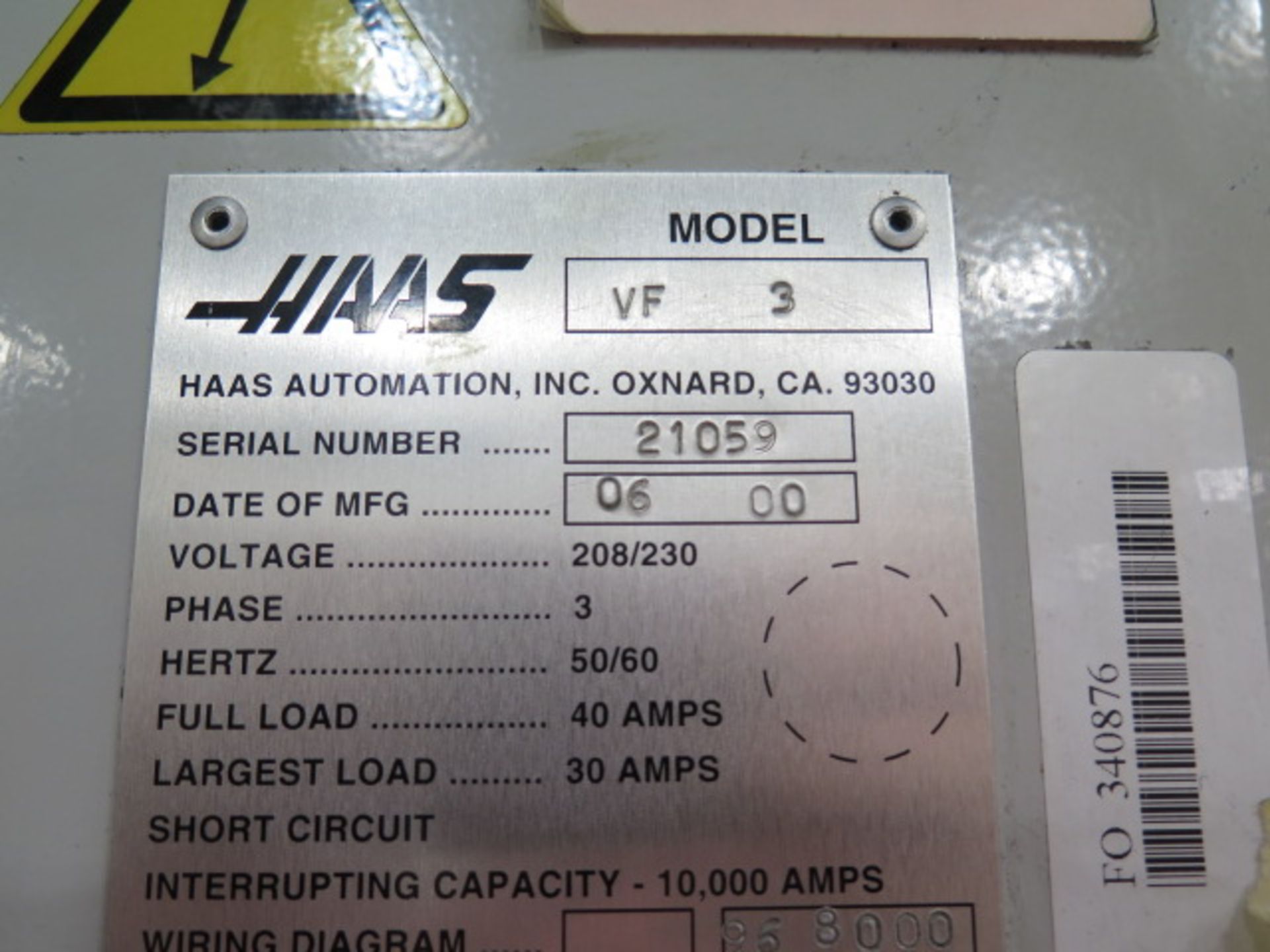 2000 Haas VF-3 4-Axis CNC Vertical Machining Center s/n 21059 w/ Haas Controls, 24-Station Side Mou - Bild 19 aus 19