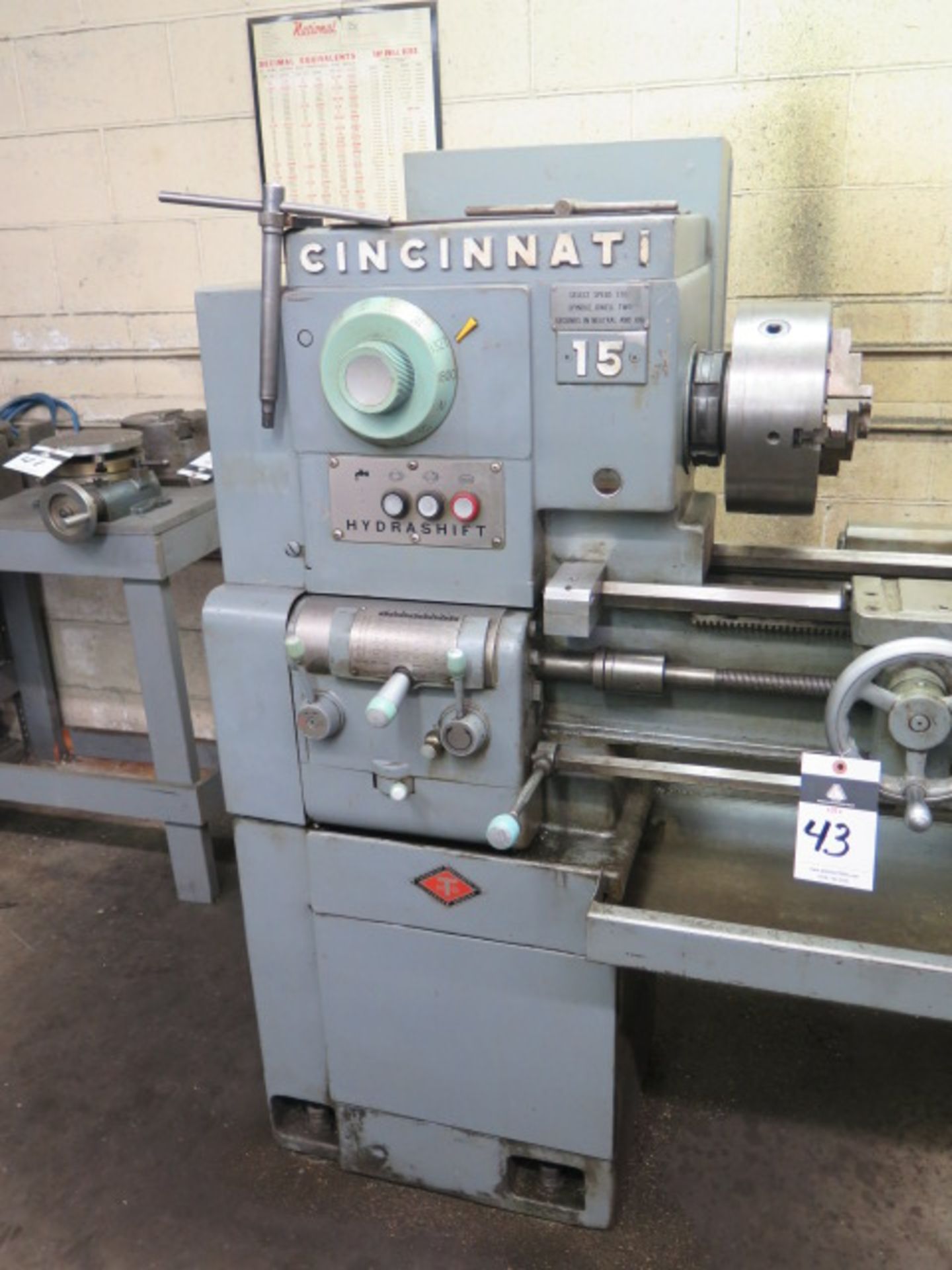 Cincinnati 15” x 48” Geared Head Lathe s/n 5501R25V-0020 w/ 53-1800 Dial Hydrashift RPM, Inch - Image 2 of 8