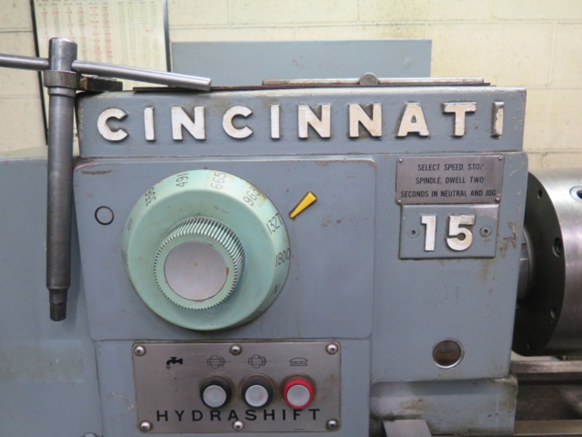 Cincinnati 15” x 48” Geared Head Lathe s/n 5501R25V-0020 w/ 53-1800 Dial Hydrashift RPM, Inch - Image 7 of 8