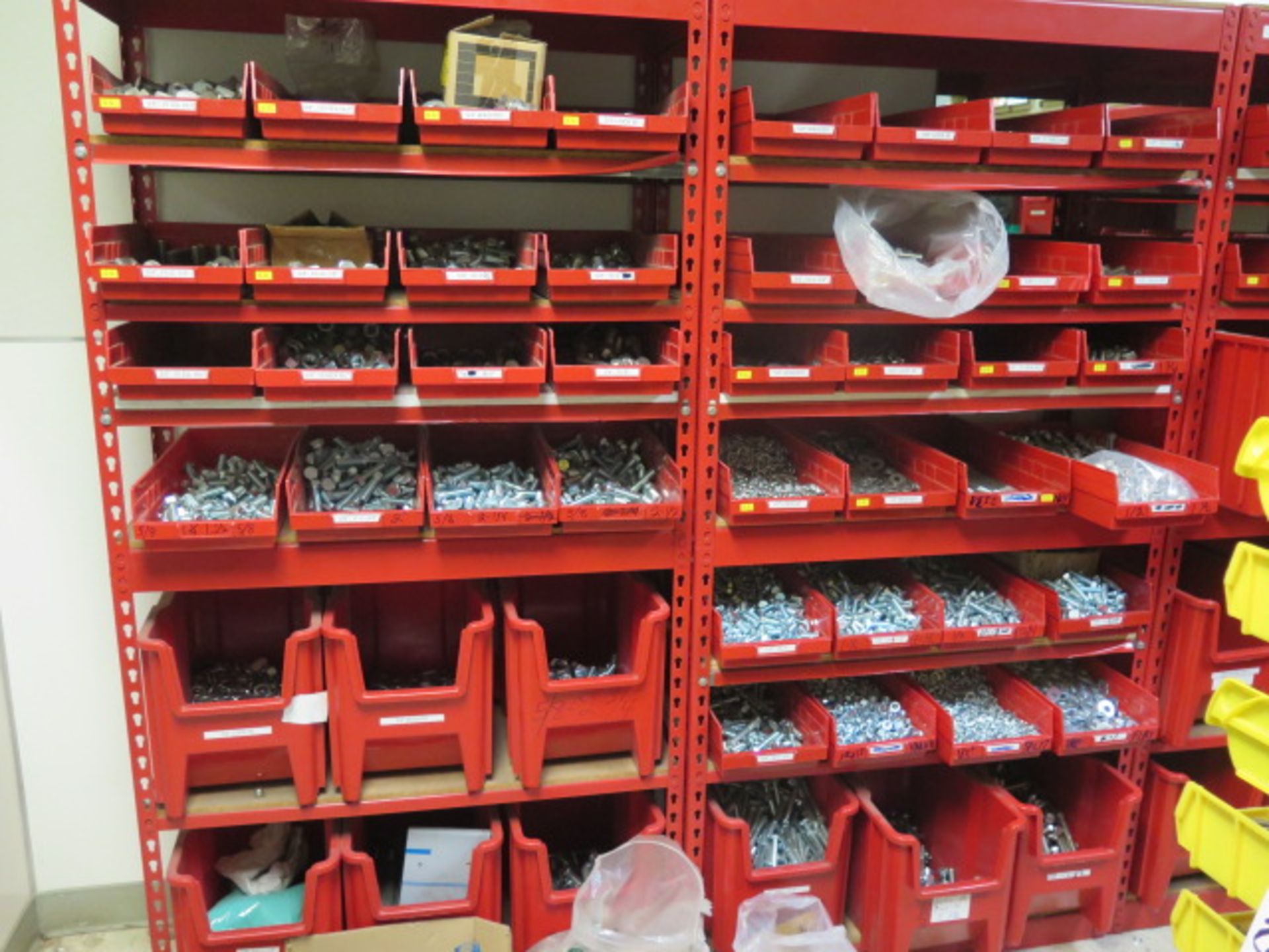 Large Quantity of Stainless Steel, Zink, Nylon Hardware and Anchor Bolts w/ Storage Bins and