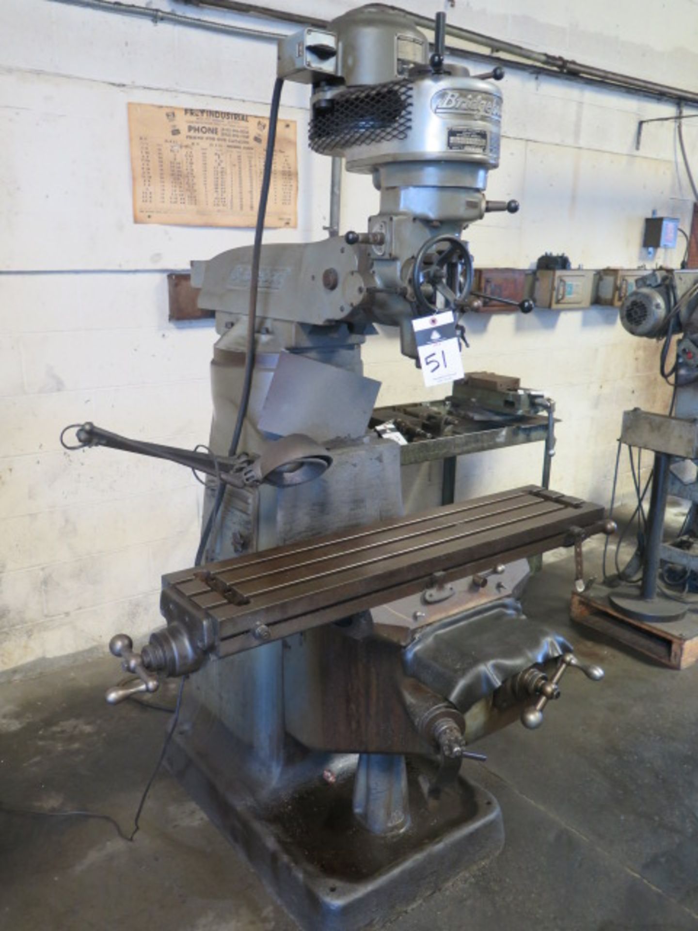 Bridgeport Vertical Mill s/n 58747 w/ 1Hp Motor, 80-2720 RPM, 9’ x 42” Table - Image 2 of 8