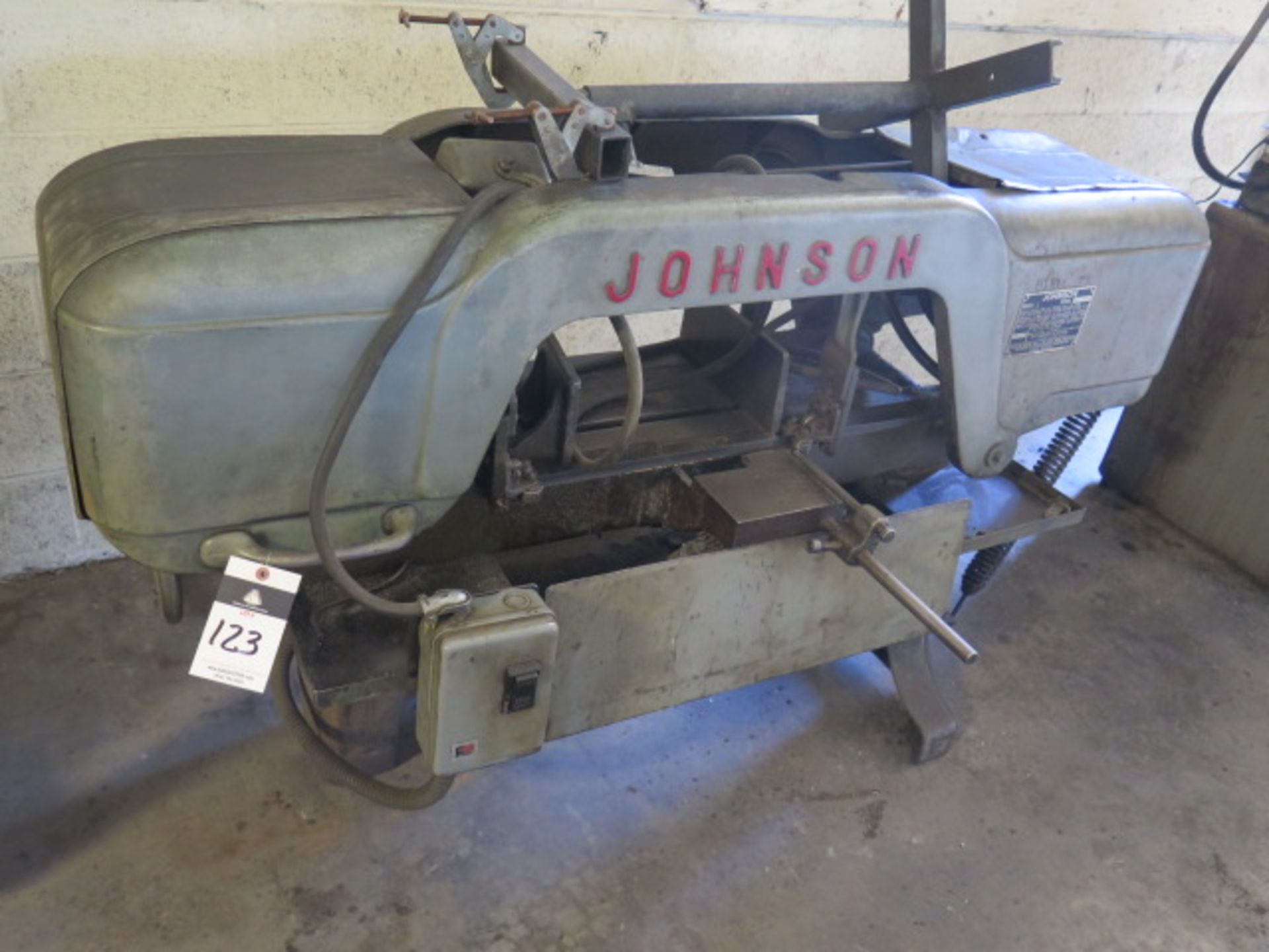 Johnson mdl. J 10” Horizontal Band Saw s/n J-16664 w/ Manual Clamping, Work Stop, Coolant