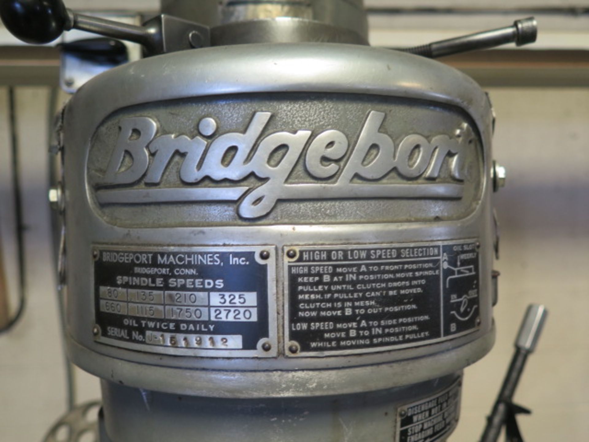 Bridgeport Vertical Mill s/n 147561 w/ 1Hp Motor, 80-2720 RPM, 9” x 42” Table, Bridgeport 6” Machine - Image 3 of 8