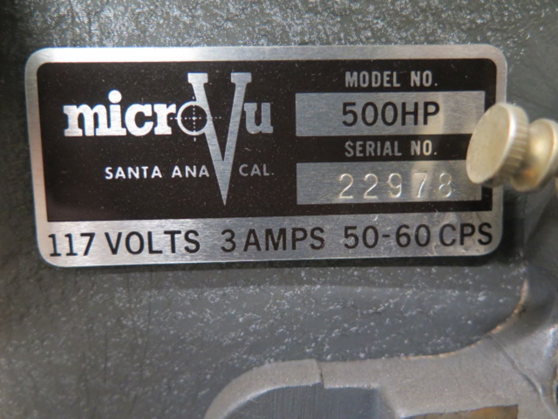 MicroVu mdl. 500HP 12” Table Model Optical Comparator s/n 22978 w/ Dial Indicator Readouts, Surfce - Image 5 of 5