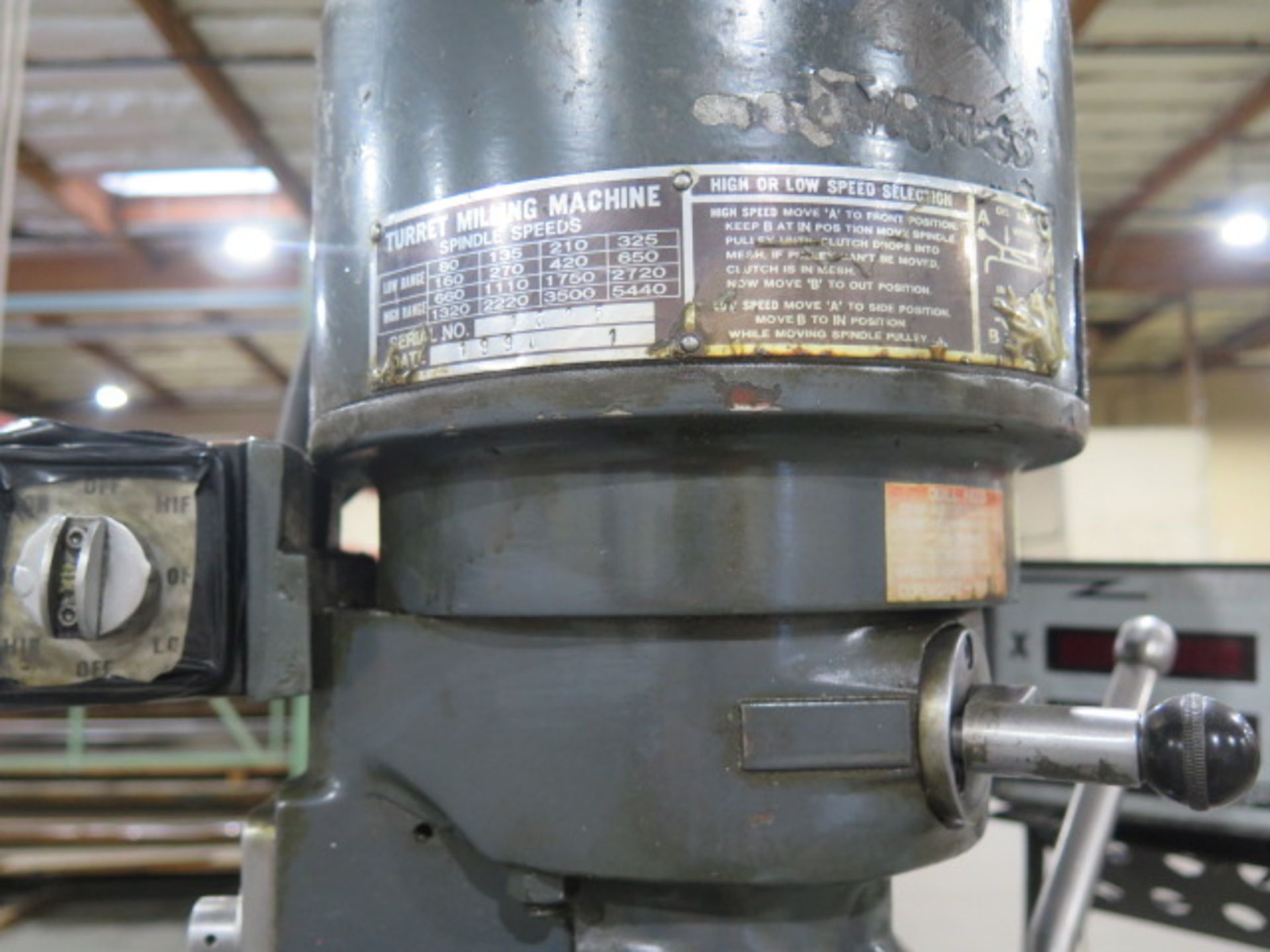 Import mdl. 2S Vertical Mill s/n 1605 w/ Rutland DRO, 80-5440 RPM, 16-Speeds, Chrome Ways, 9” x - Image 6 of 7