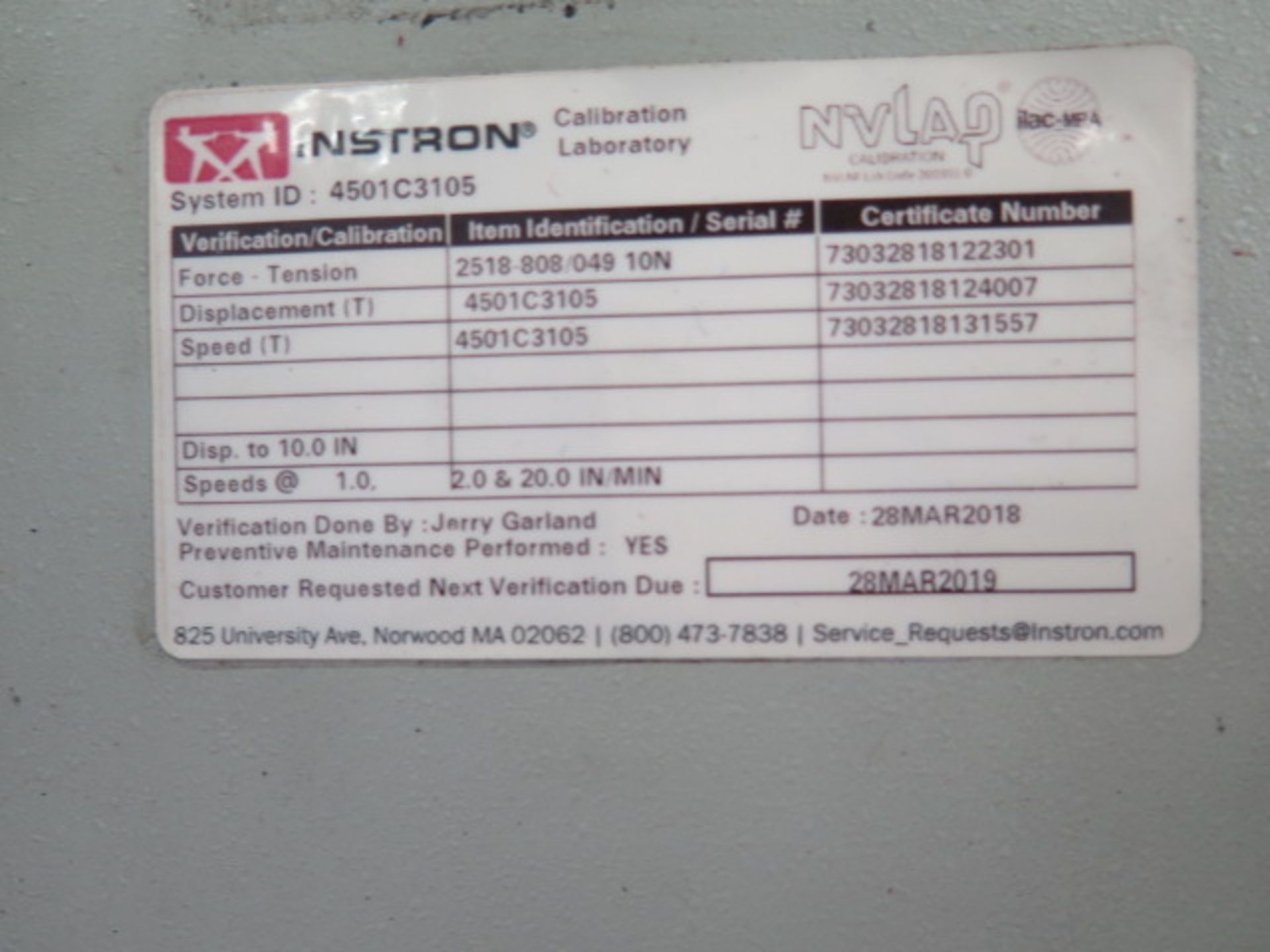 Instron 4501 Tensile Tester s/n H3105 w/ Digital Controls, Heat Wave Test Chamber (Oven) - Image 8 of 8